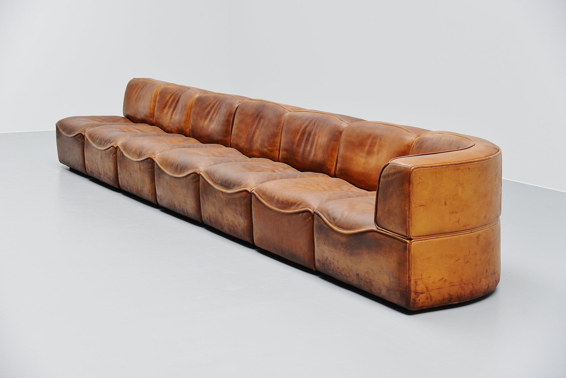 Swiss De Sede DS15 Modular Sofa Natural Leather, Switzerland, 1970