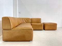 De Sede DS15 Modular Vintage Thick Caramel Brown Buffalo Leather Sofa & Ottoman