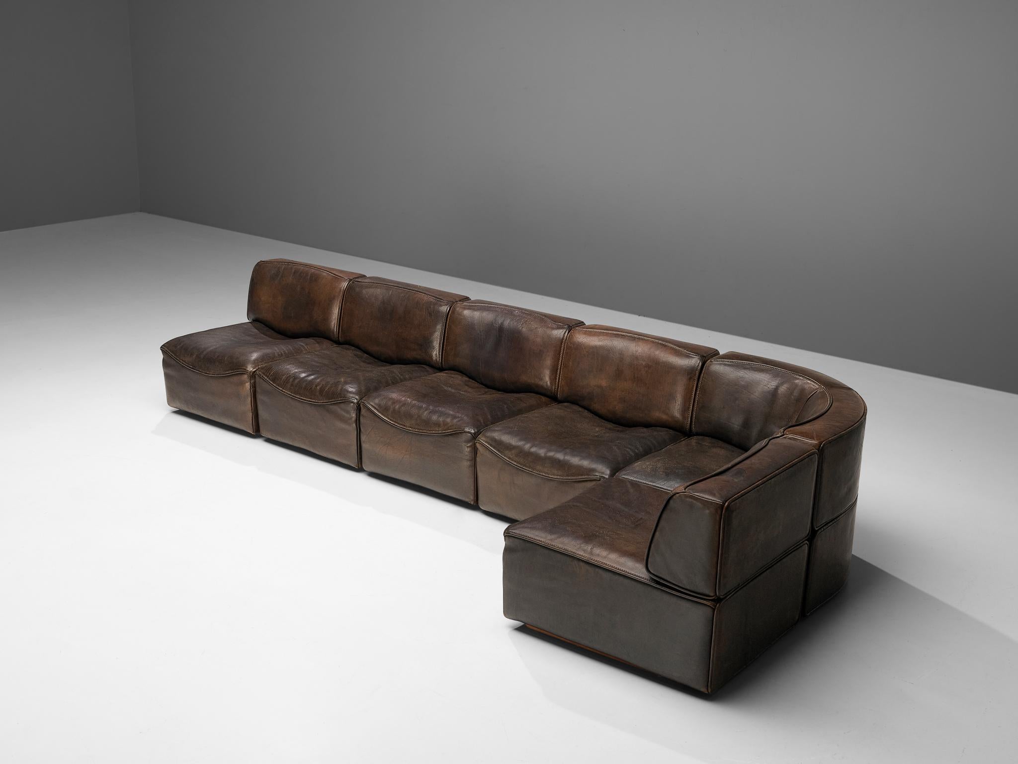 De Sede 'DS15' Sectional Sofa in Patinated Brown Leather 5