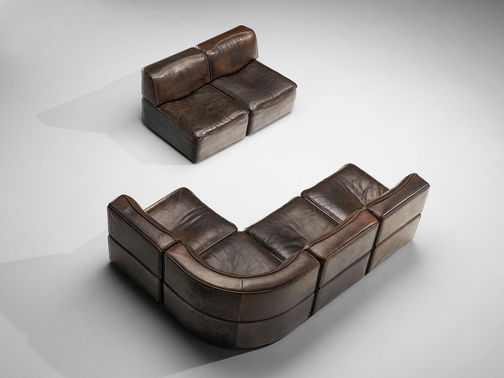 De Sede 'DS15' Sectional Sofa in Patinated Brown Leather 6