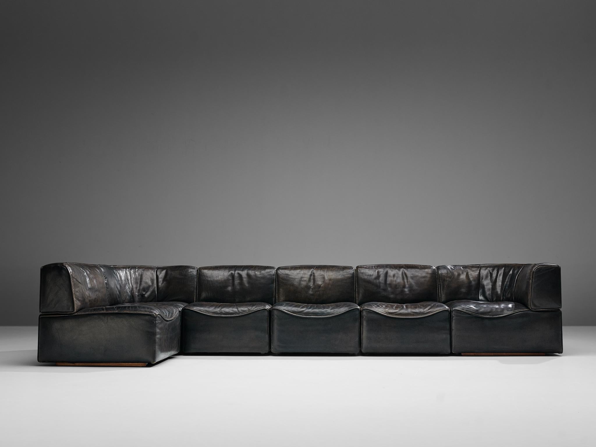 Mid-Century Modern De Sede DS15 Sectional Sofa in Brown Leather