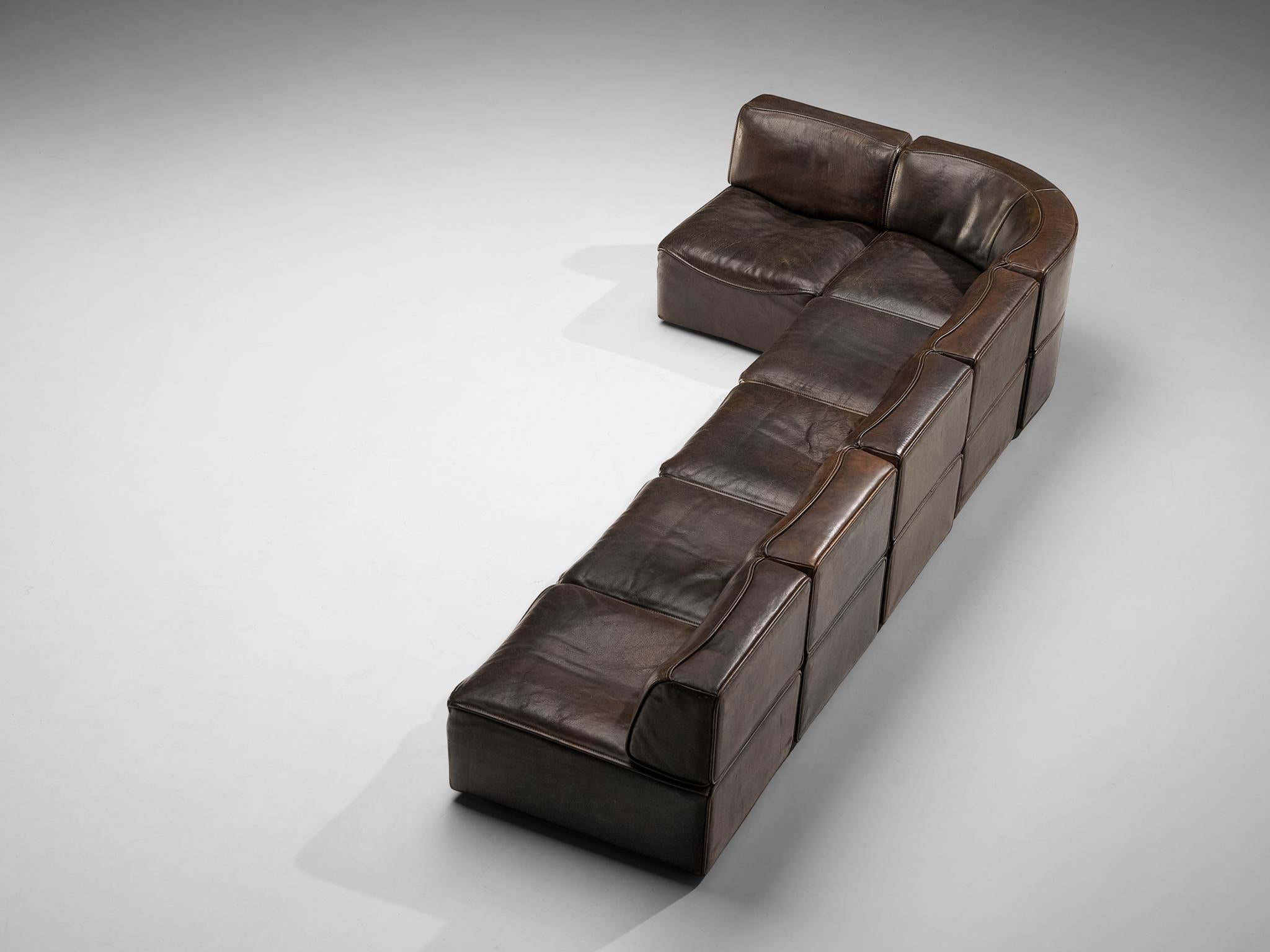Late 20th Century De Sede 'DS15' Sectional Sofa in Patinated Brown Leather