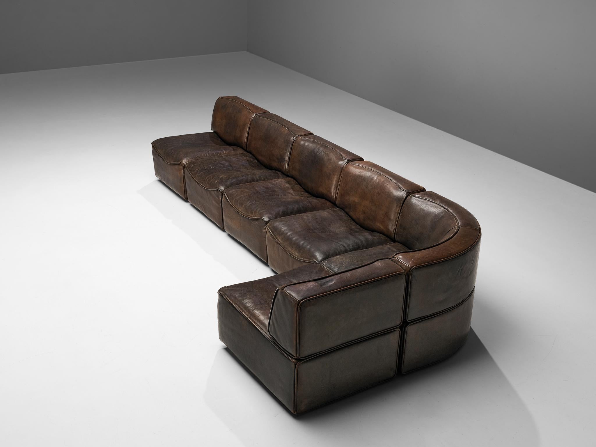 De Sede 'DS15' Sectional Sofa in Patinated Brown Leather 2