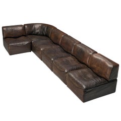 De Sede 'DS15' Sectional Sofa in Patinated Brown Leather