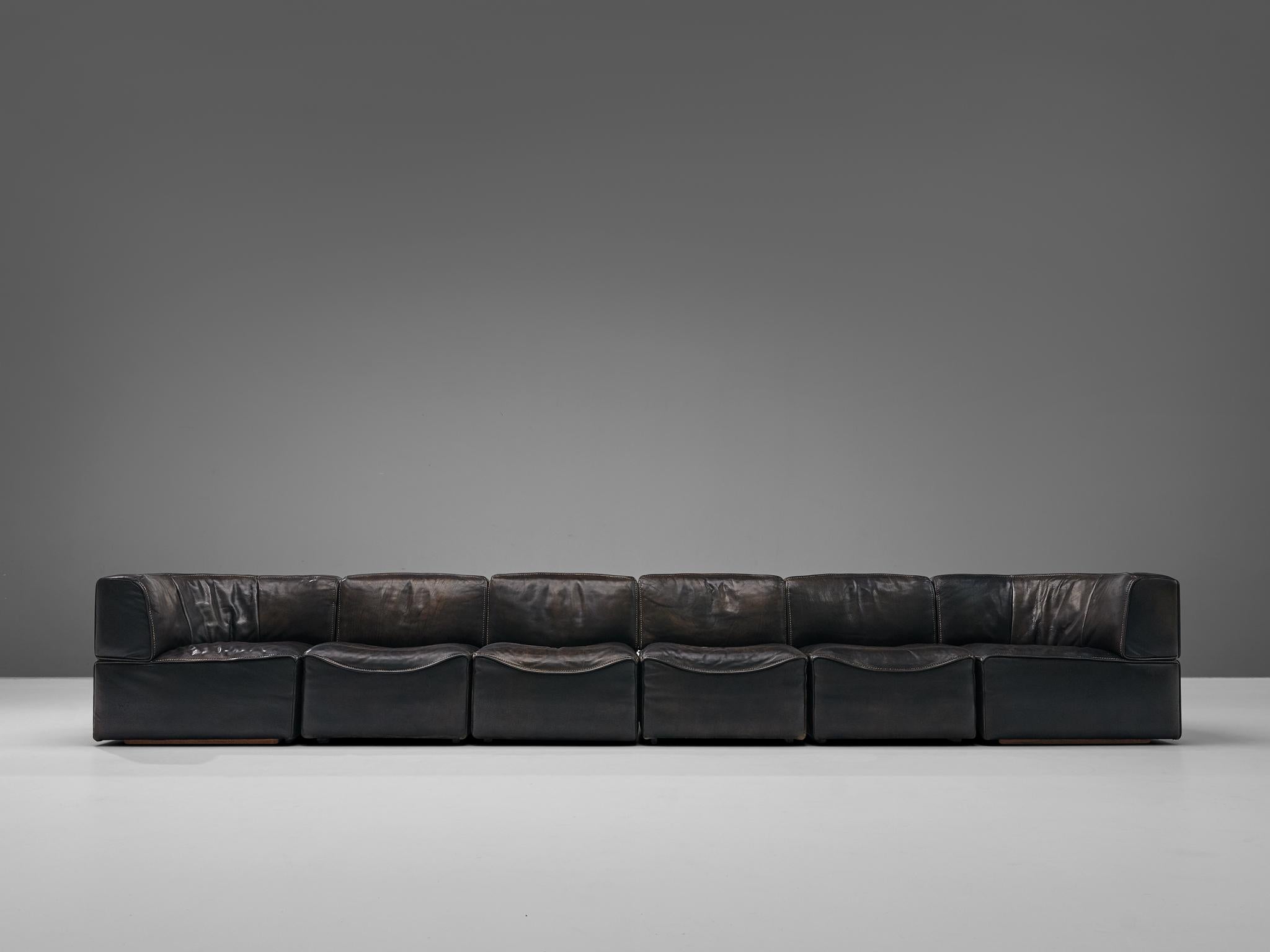 Mid-Century Modern De Sede DS15 Sectional Sofa in Leather