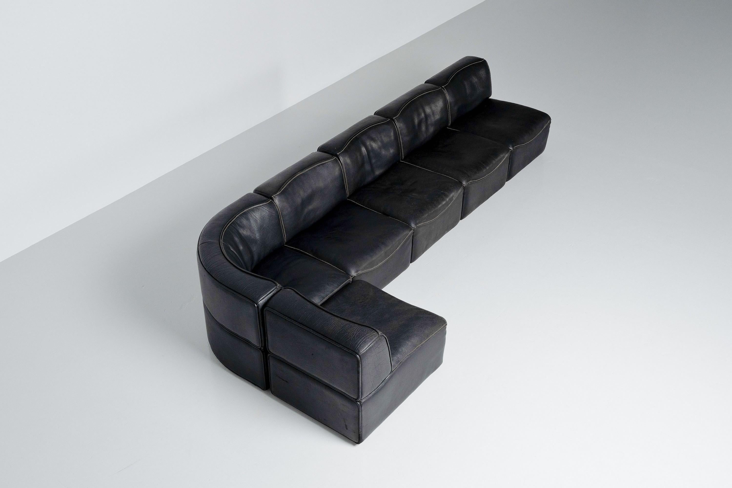 De Sede DS15 Sofa in Black Leather Switzerland 1970 1