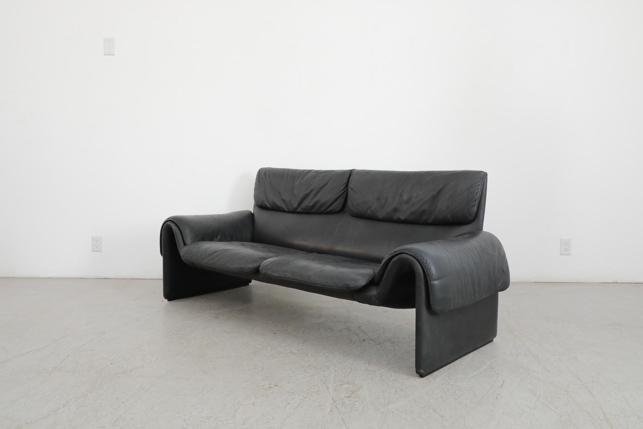 Mid-Century Modern De Sede DS2011 Black Leather Sofa