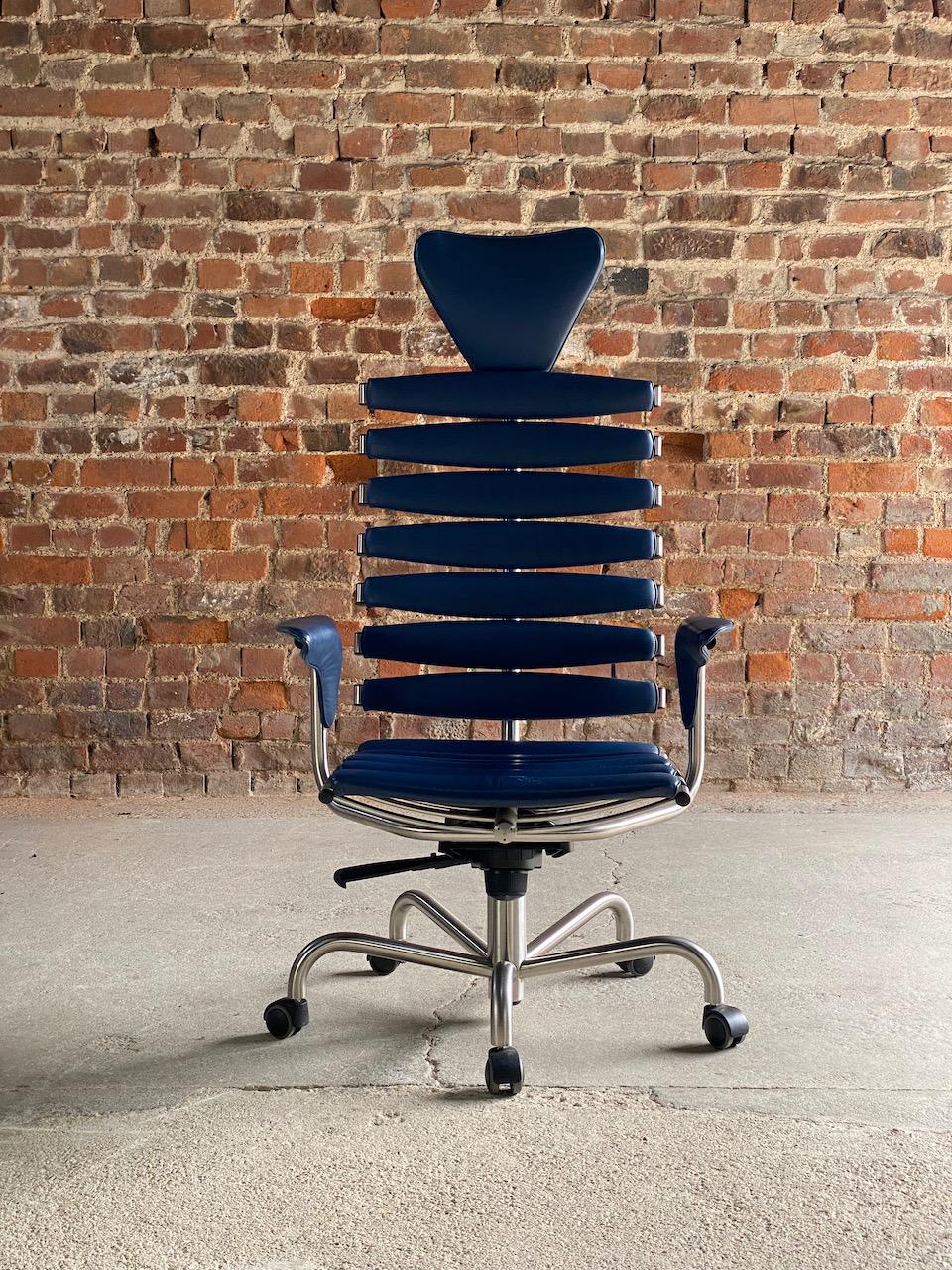 Stainless Steel De Sede DS2100 Skeleton Chair Blue Leather Switzerland