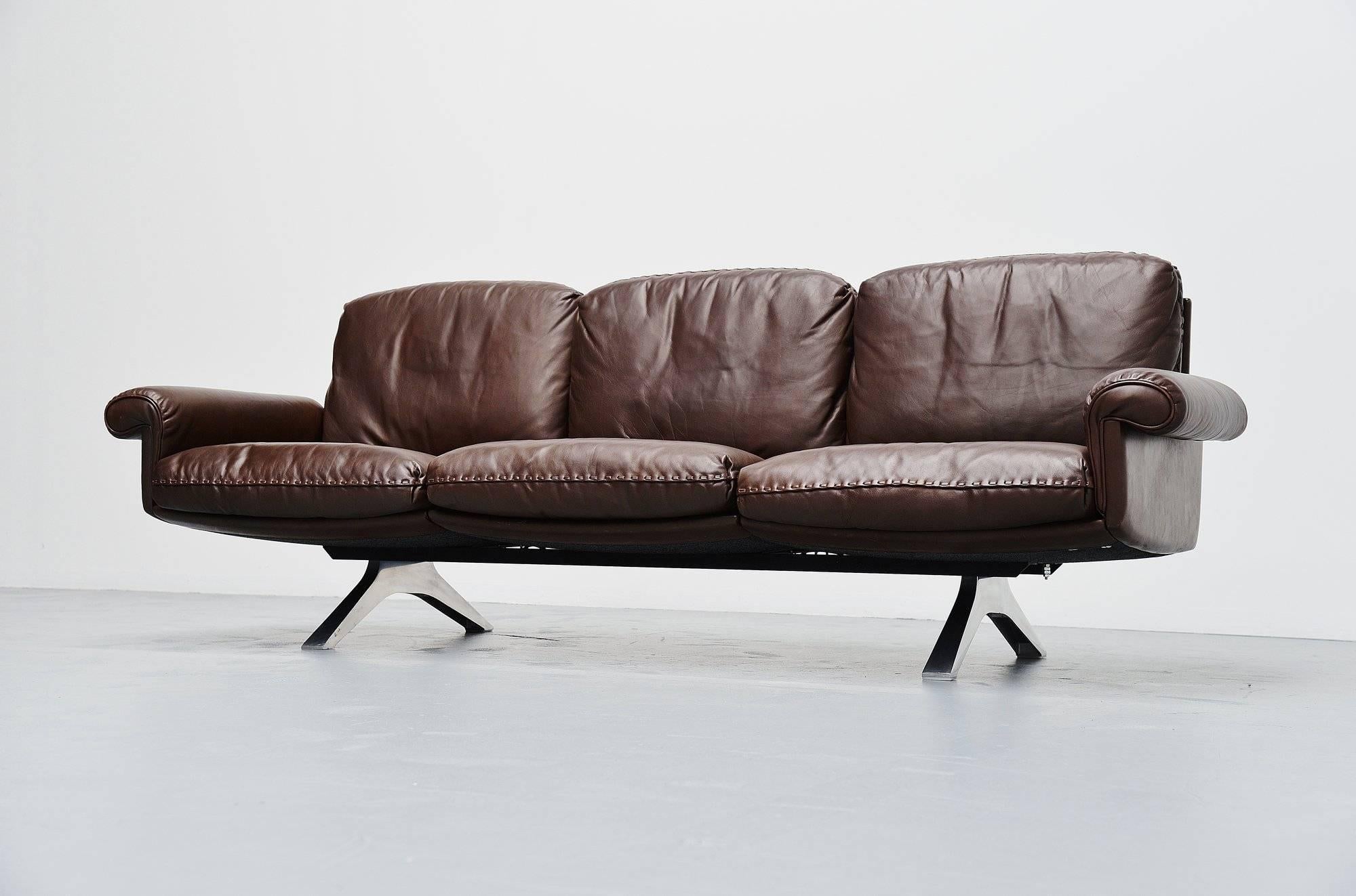 Swiss De Sede Ds31/3 Lounge Sofa in Brown Leather Switzerland, 1970