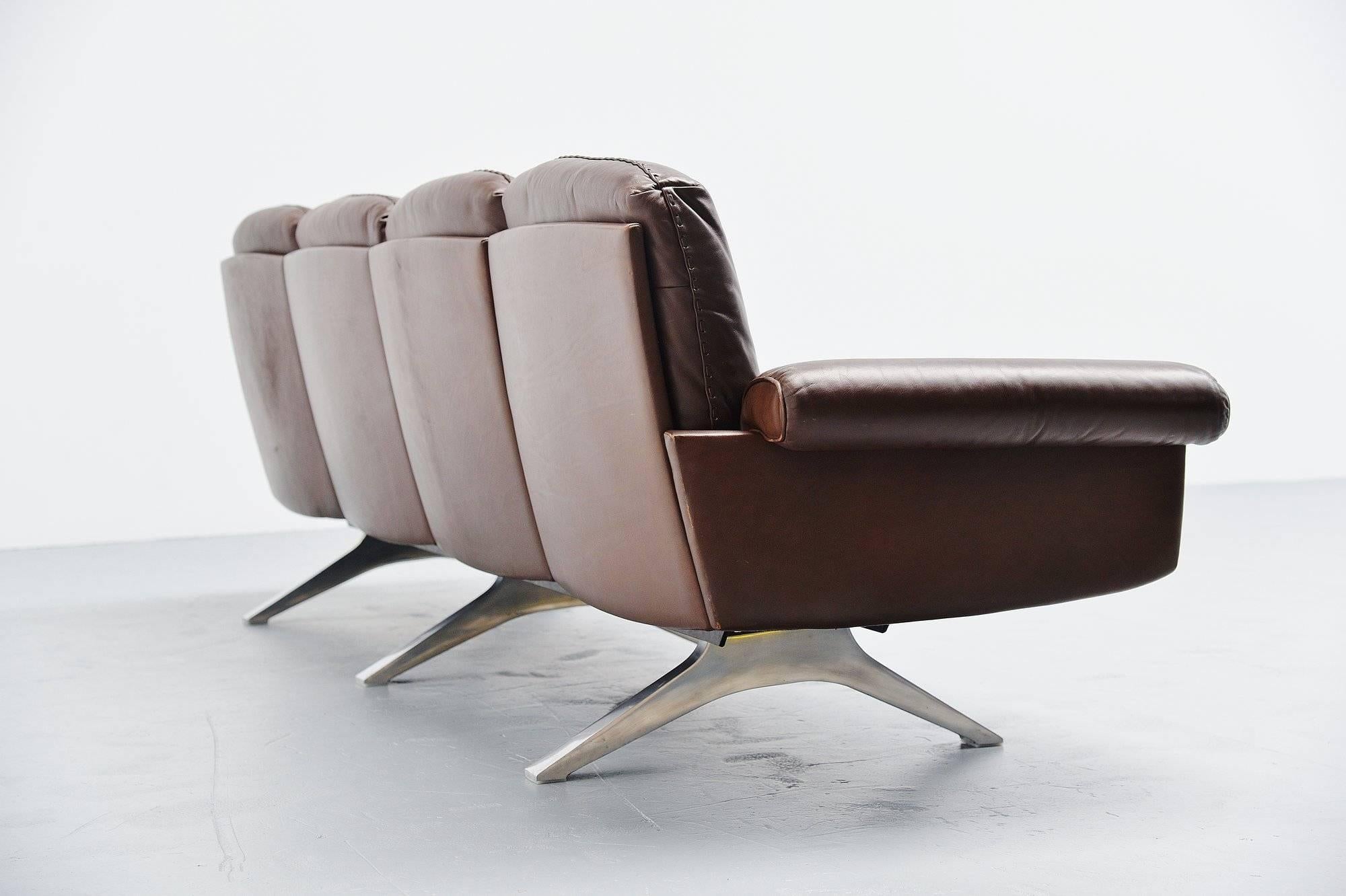 Swiss De Sede DS31/4 Lounge Sofa in Brown Leather, Switzerland, 1970