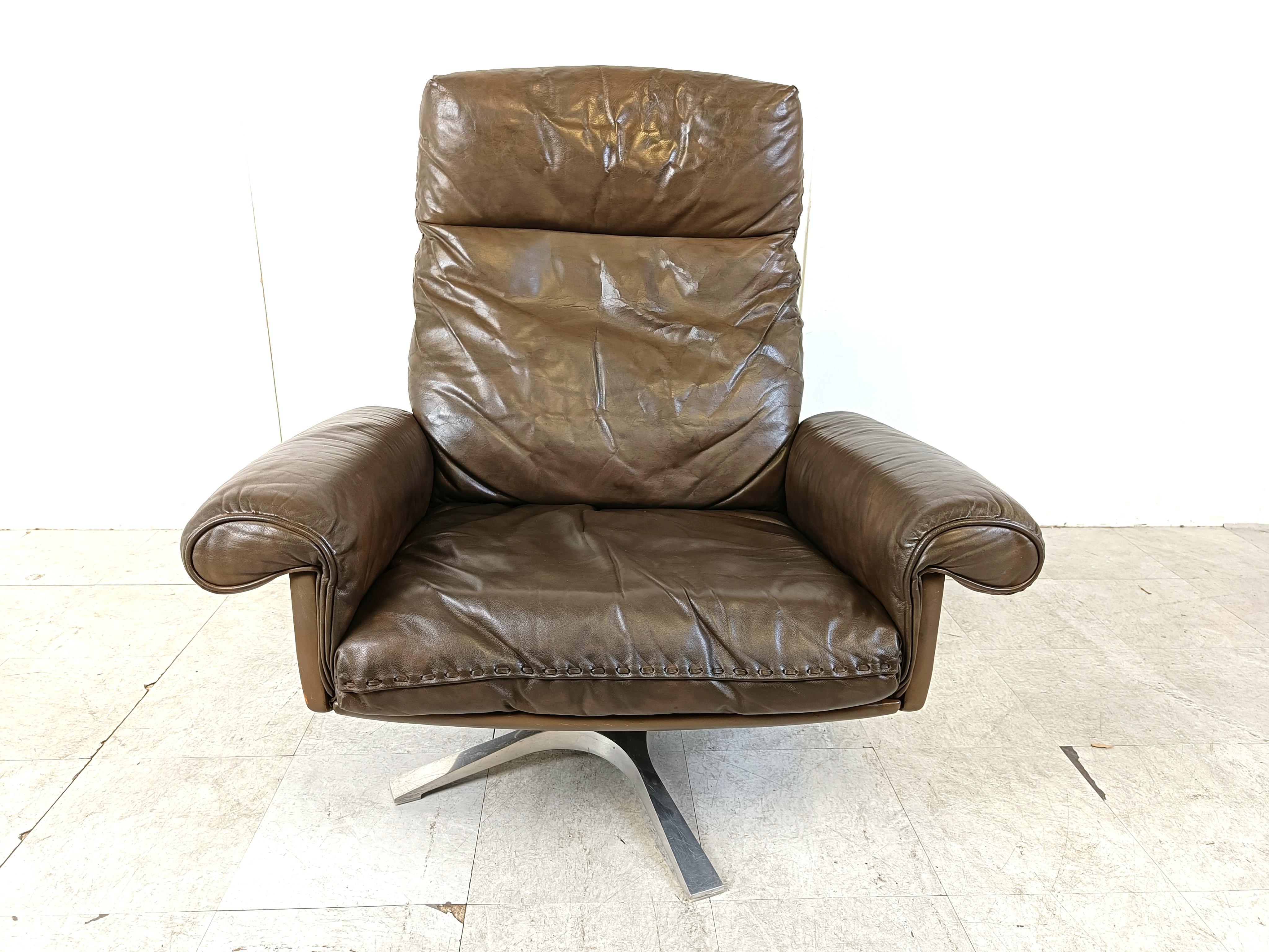 Mid-Century Modern De sede DS31 high  back armchair in brown leather, 1970s