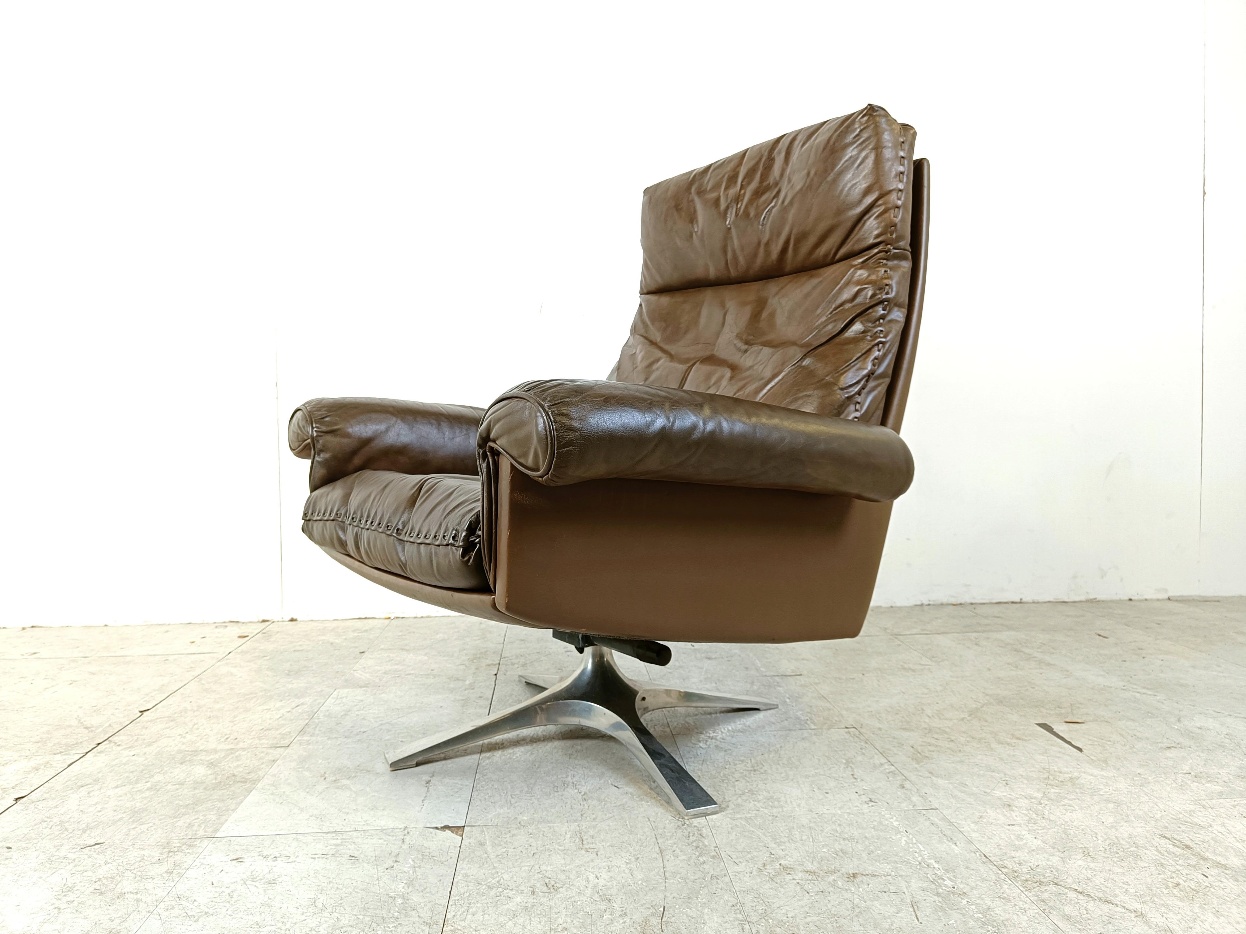 De sede DS31 high  back armchair in brown leather, 1970s In Good Condition For Sale In HEVERLEE, BE