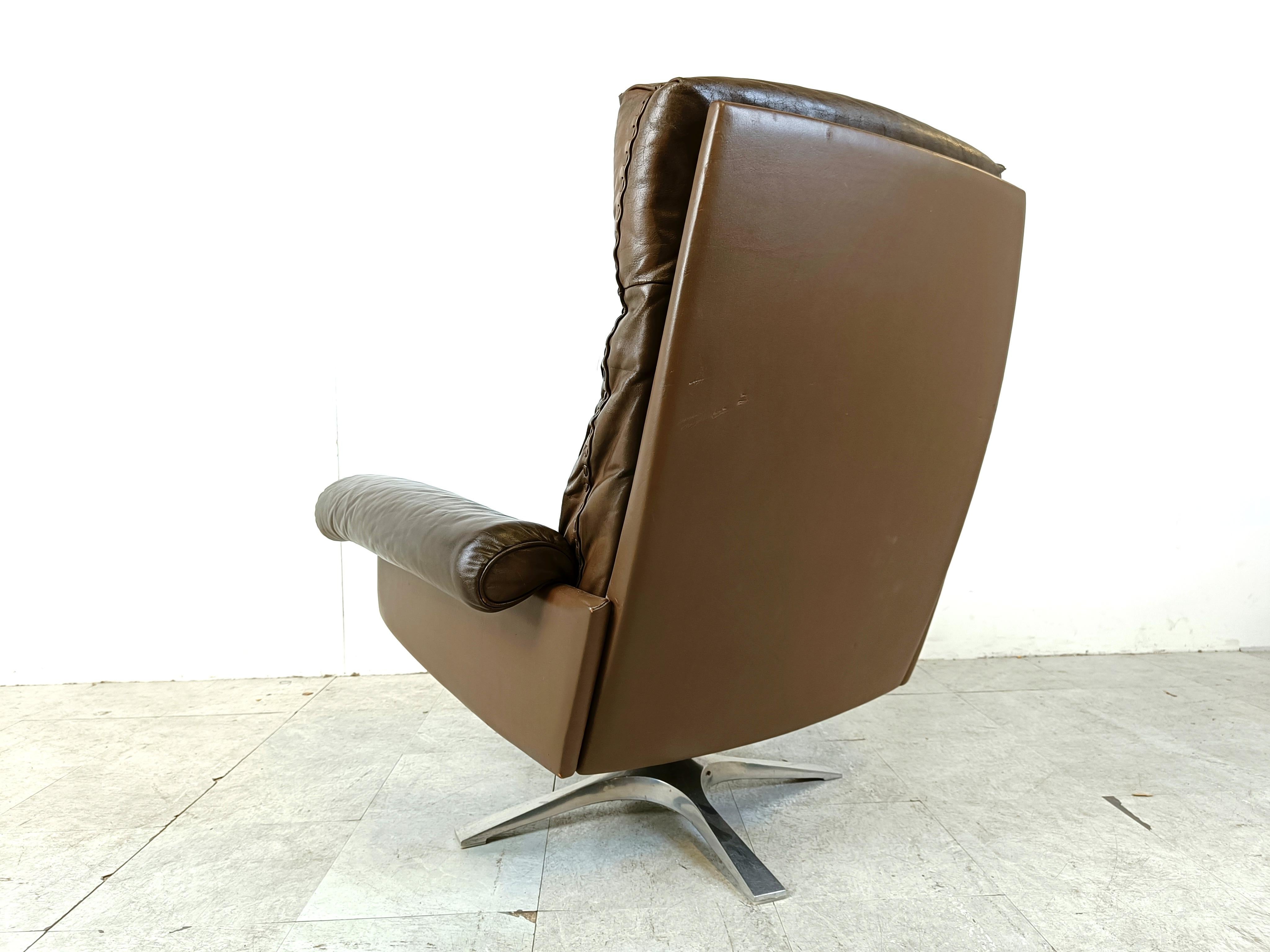 Leather De sede DS31 high  back armchair in brown leather, 1970s