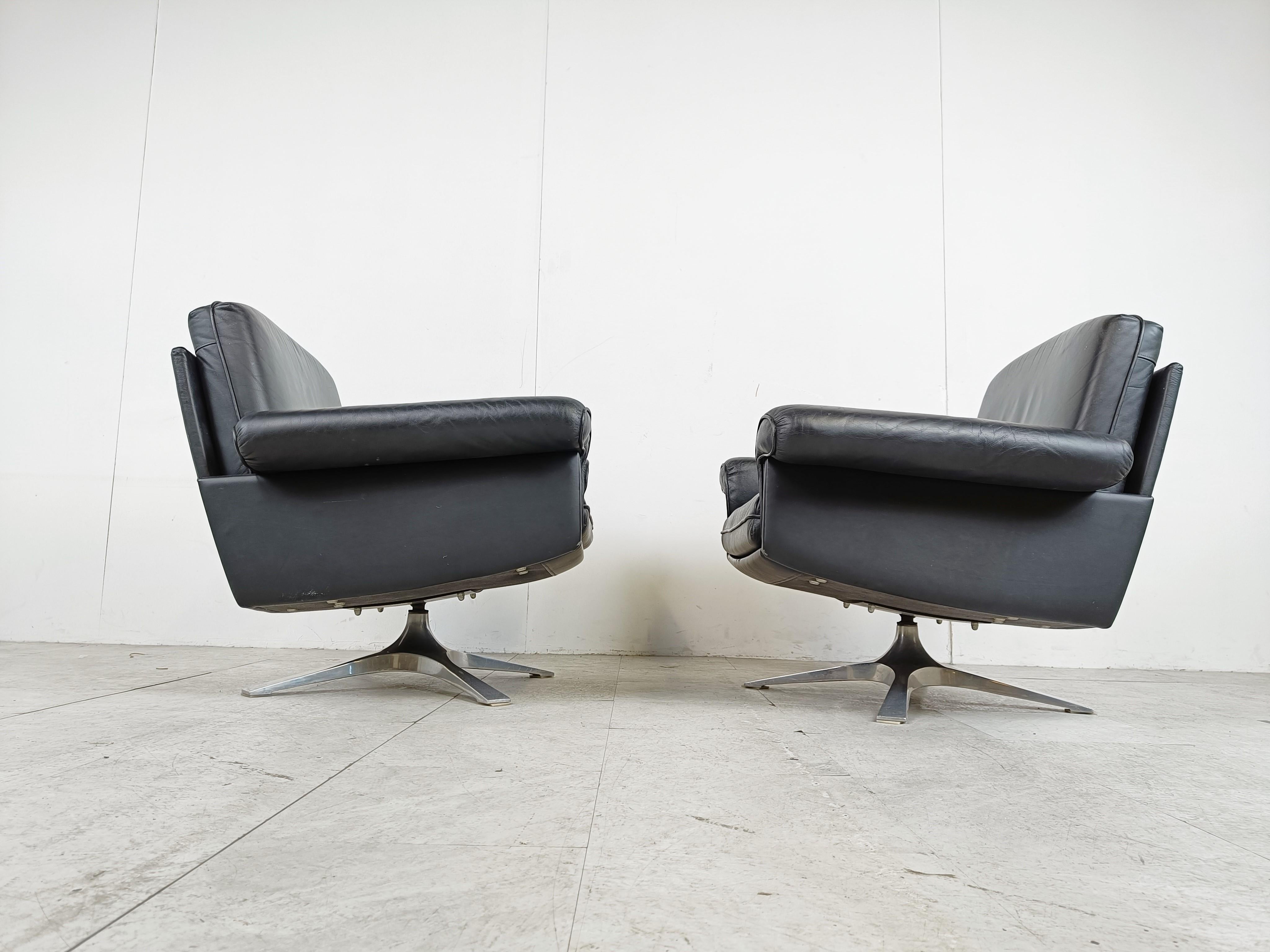 Aluminum De Sede DS31 Pair of Swivel Chairs, 1970s