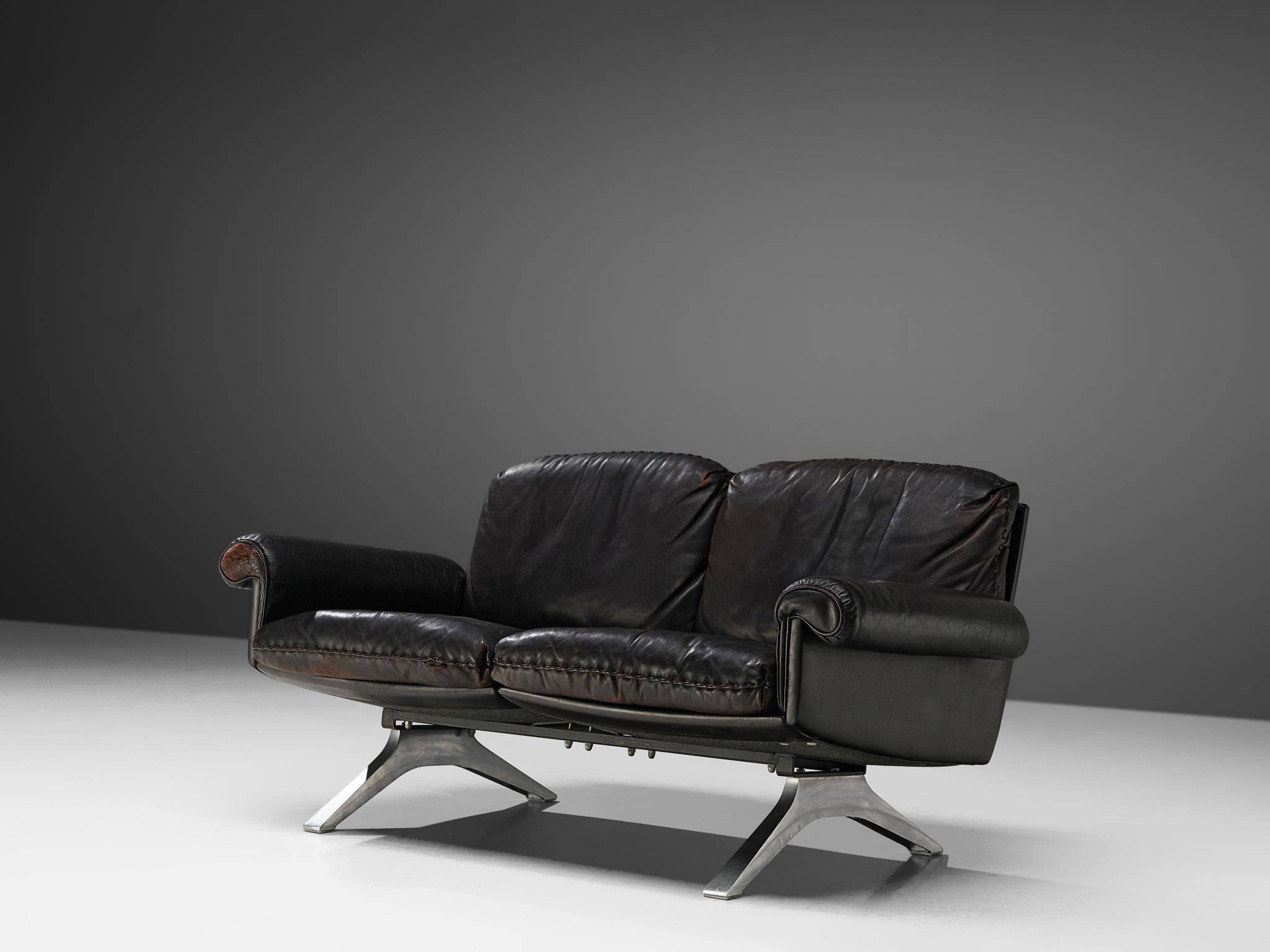 Mid-Century Modern De Sede 'DS31' Sofa in Patinated Dark Brown Leather
