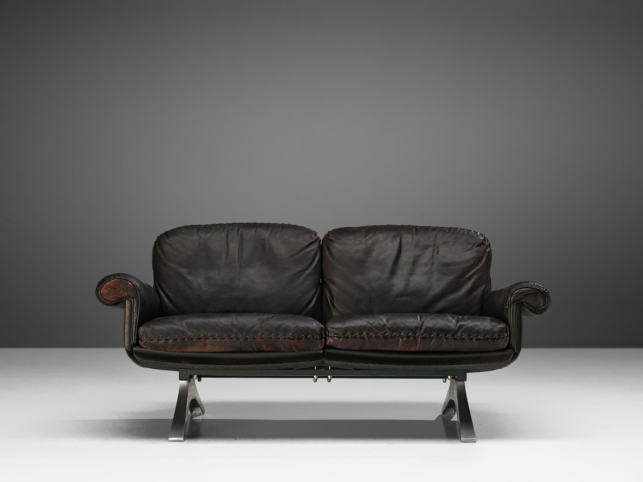 Swiss De Sede 'DS31' Sofa in Patinated Dark Brown Leather