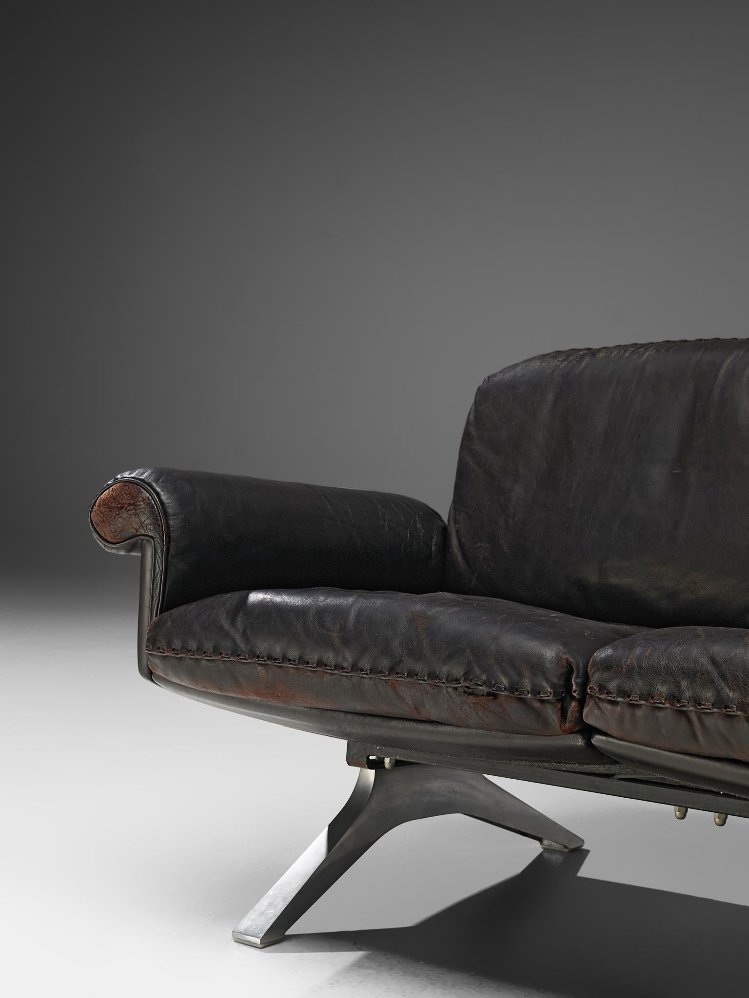 Steel De Sede 'DS31' Sofa in Patinated Dark Brown Leather