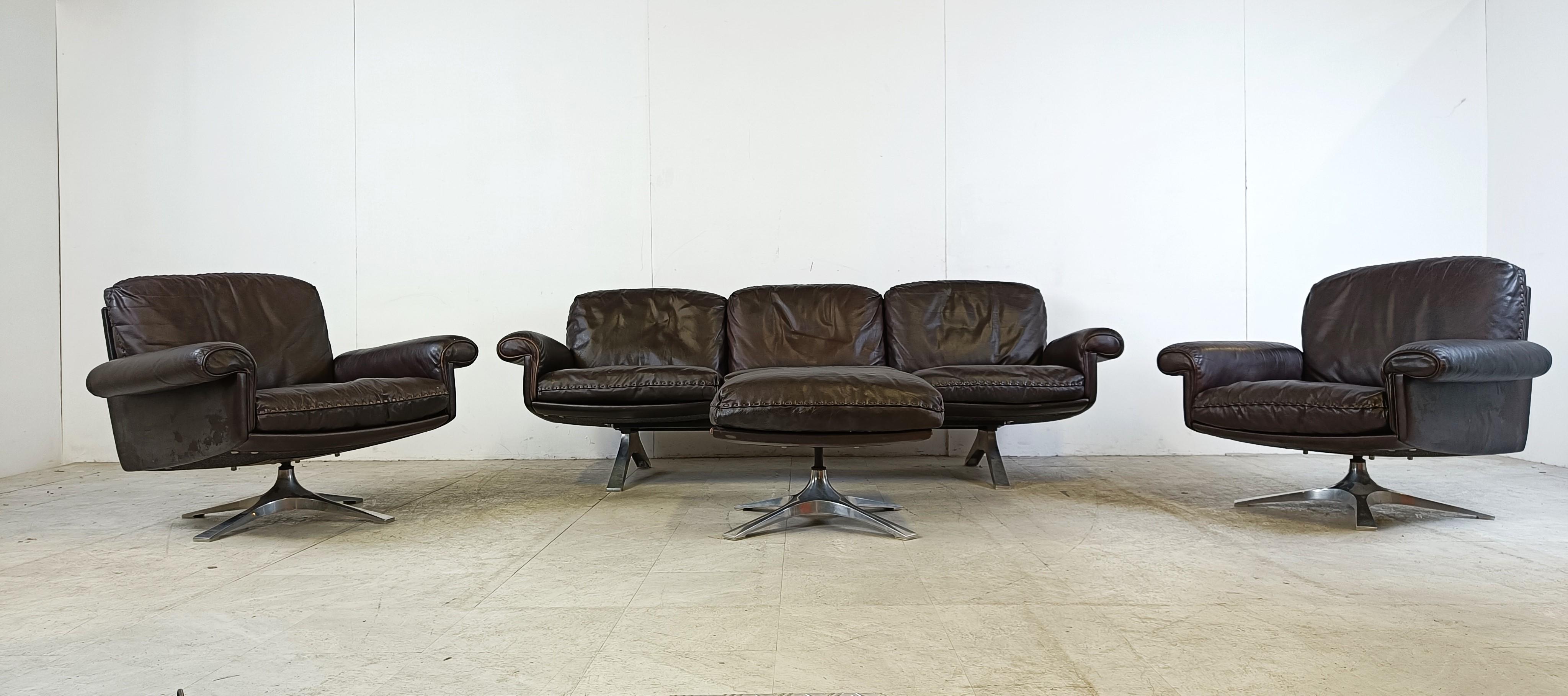 Swiss De sede DS31 sofa set in brown leather, 1970s
