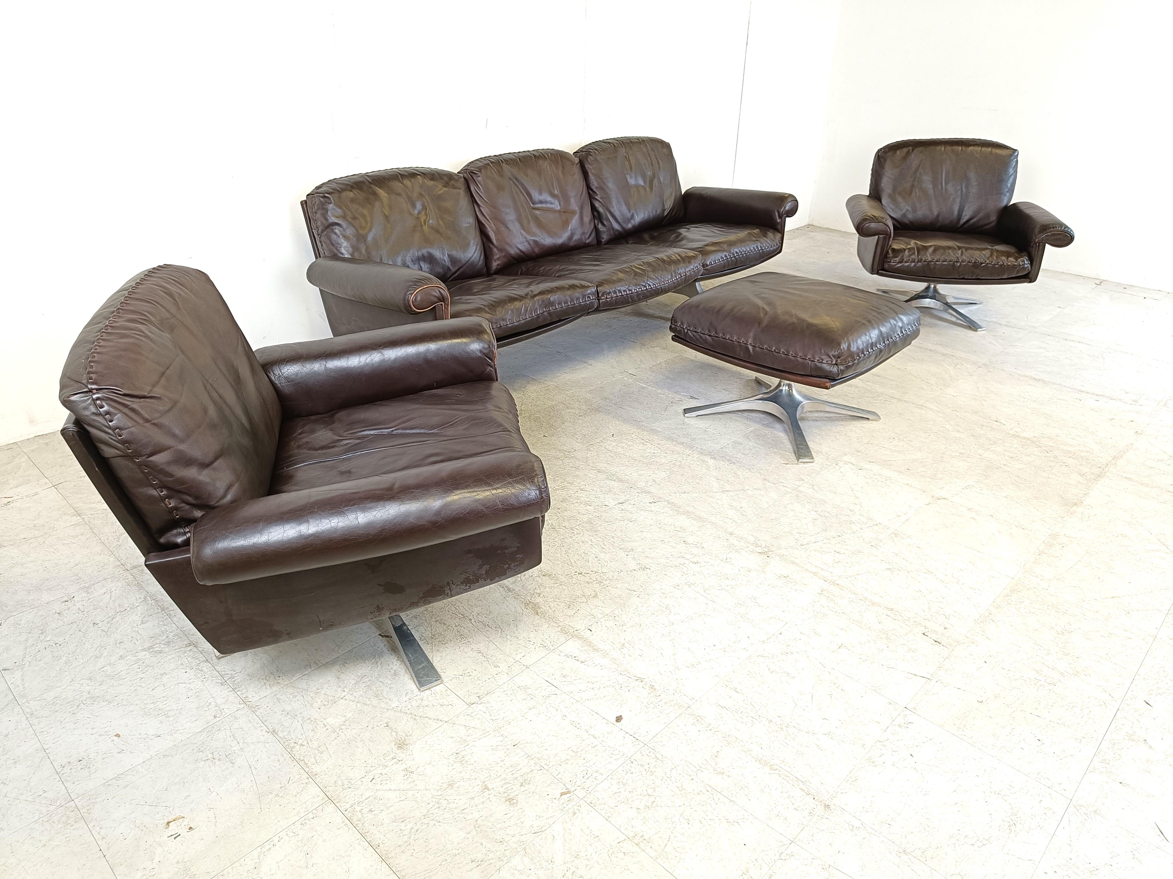 Late 20th Century De sede DS31 sofa set in brown leather, 1970s