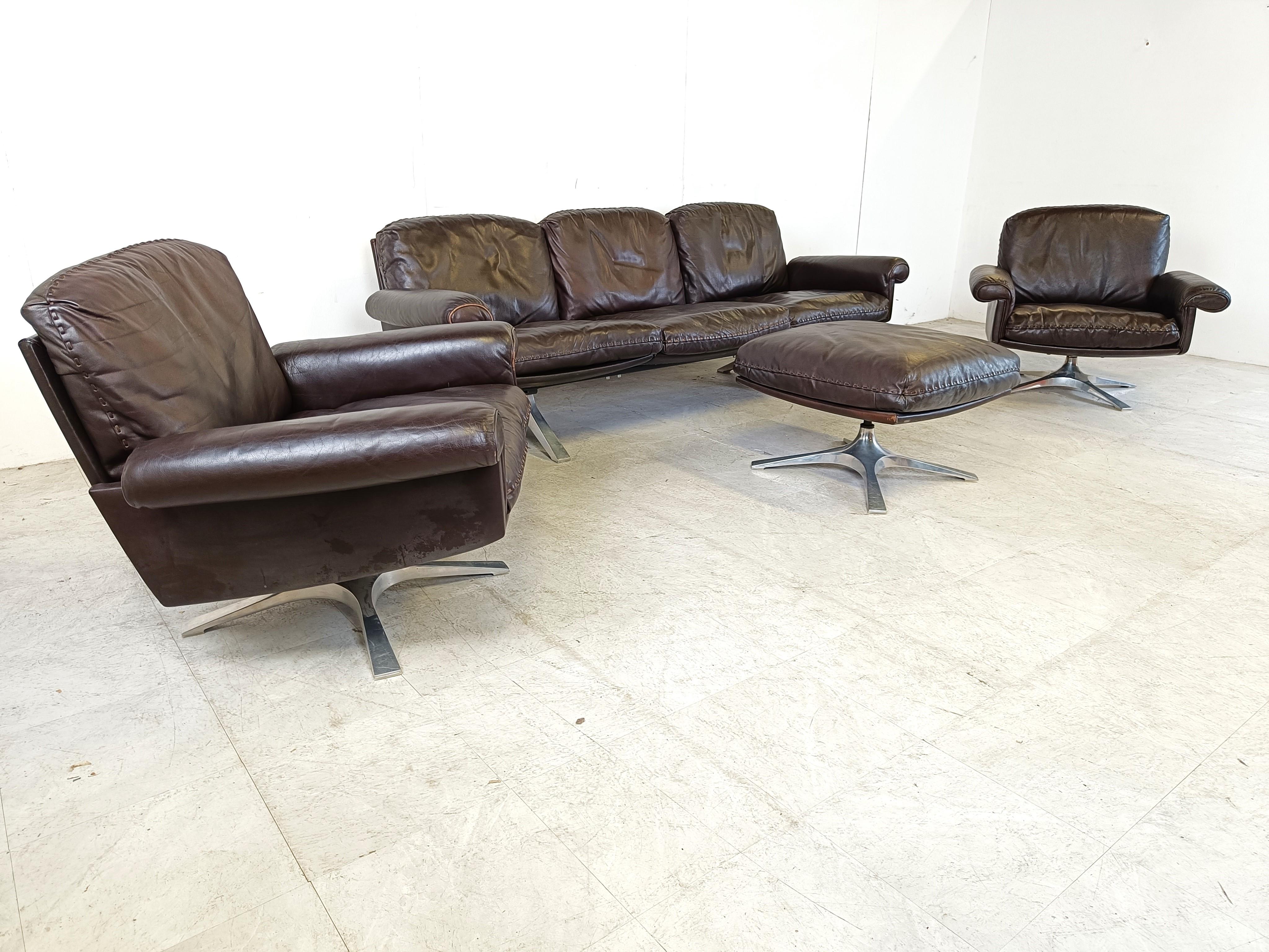 Metal De sede DS31 sofa set in brown leather, 1970s