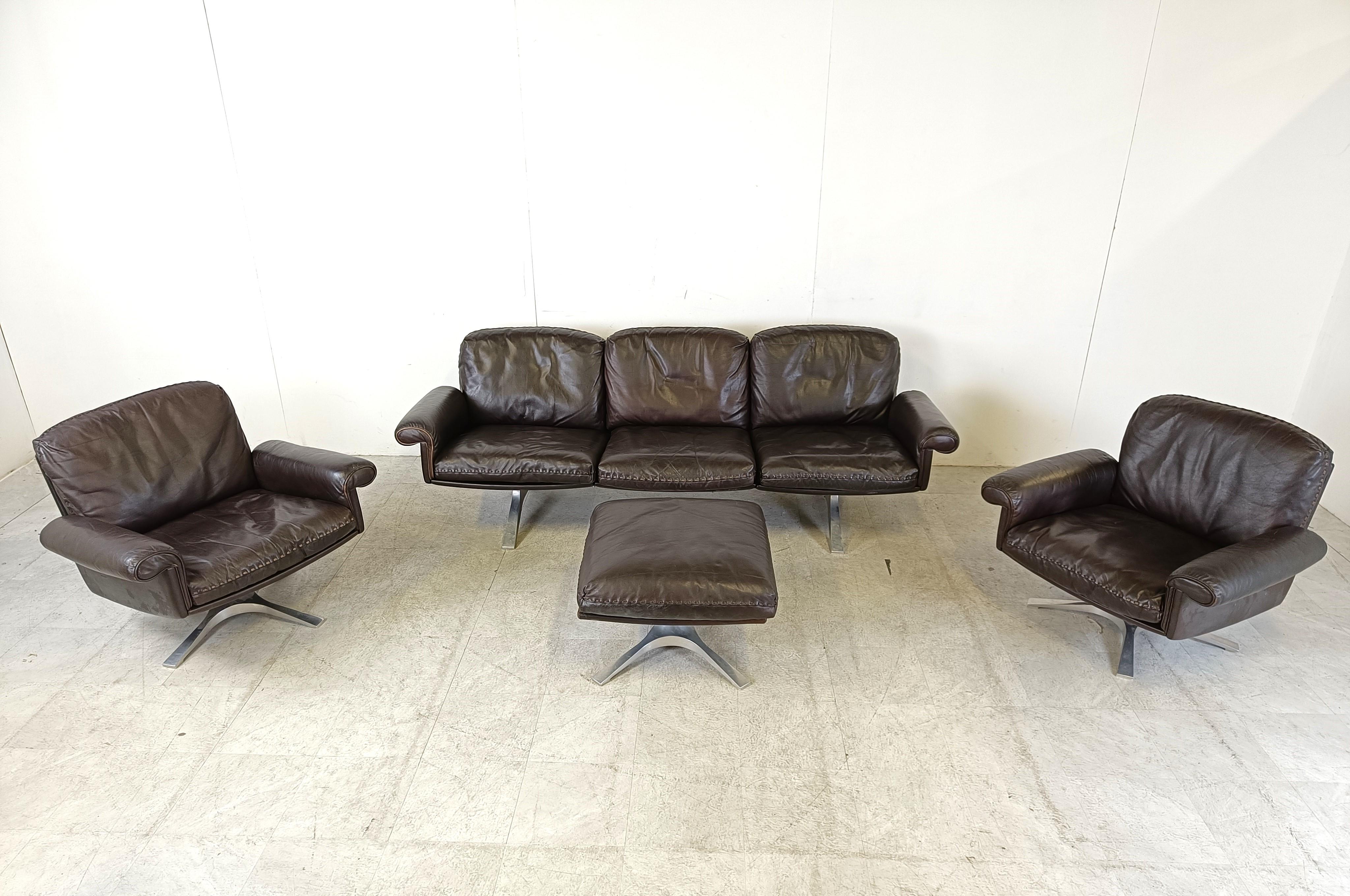 De sede DS31 sofa set in brown leather, 1970s 1