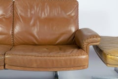 De Sede DS35 Two-Seat Sofa with Ottoman, Switzerland 1967, Vintage Brown Leather