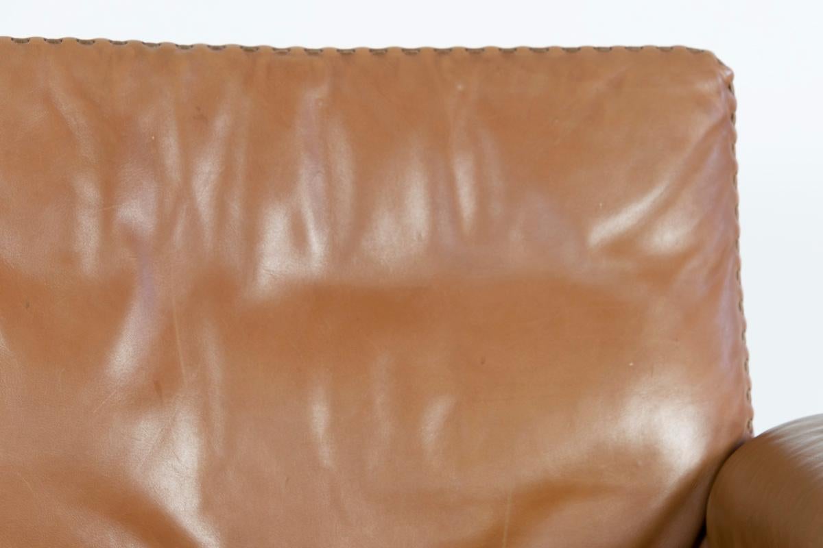 De Sede DS35 Two-Seat Sofa with Ottoman, Switzerland 1967, Vintage Brown Leather In Good Condition In Enschede, Overijssel