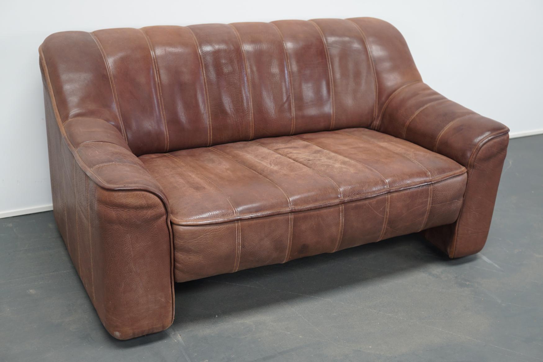 Mid-Century Modern De Sede DS44 Leather Two-Seat Sofa