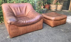 De Sede DS46, Armchair with Ottoman, Cognac Buffalo Leather