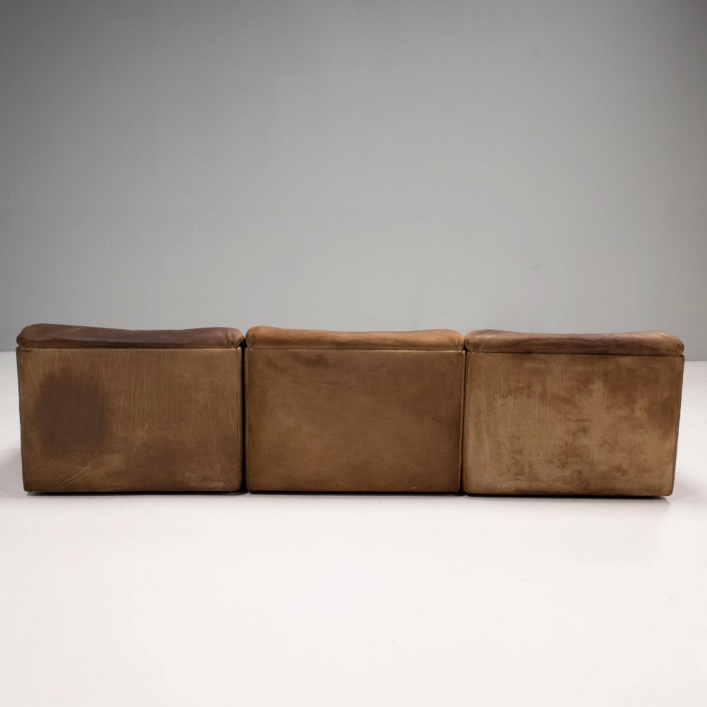 De Sede DS46 Brown Leather Sectional Sofa, 1970s, Set of 3 In Fair Condition In London, GB