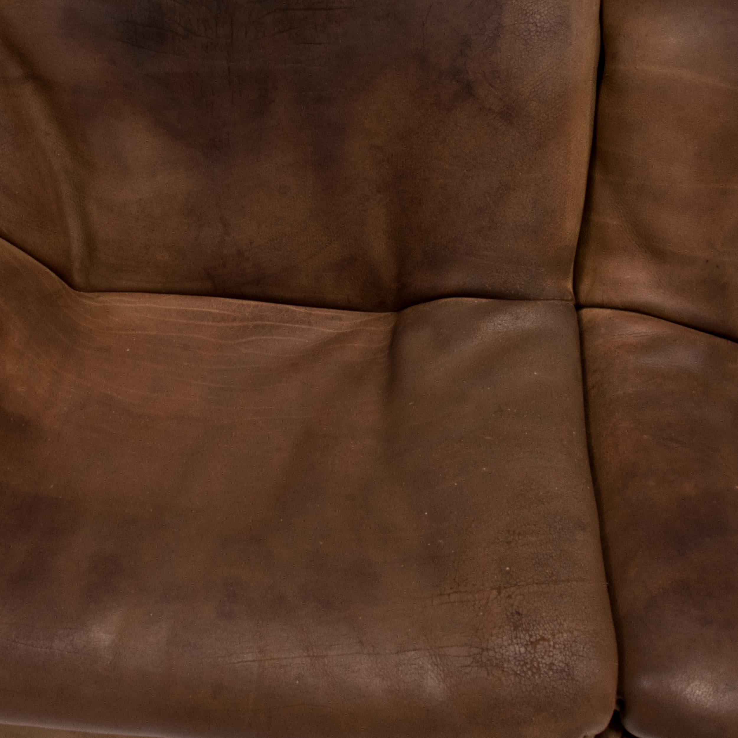 De Sede DS46 Brown Leather Sectional Sofa, 1970s, Set of 3 3