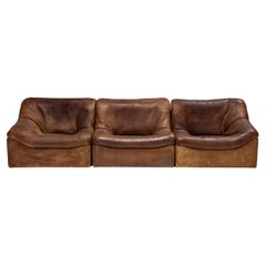 Used De Sede DS46 Brown Leather Sectional Sofa, 1970s, Set of 3