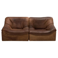 De Sede DS46 Brown Leather Two Seater Sofa, 1970s 