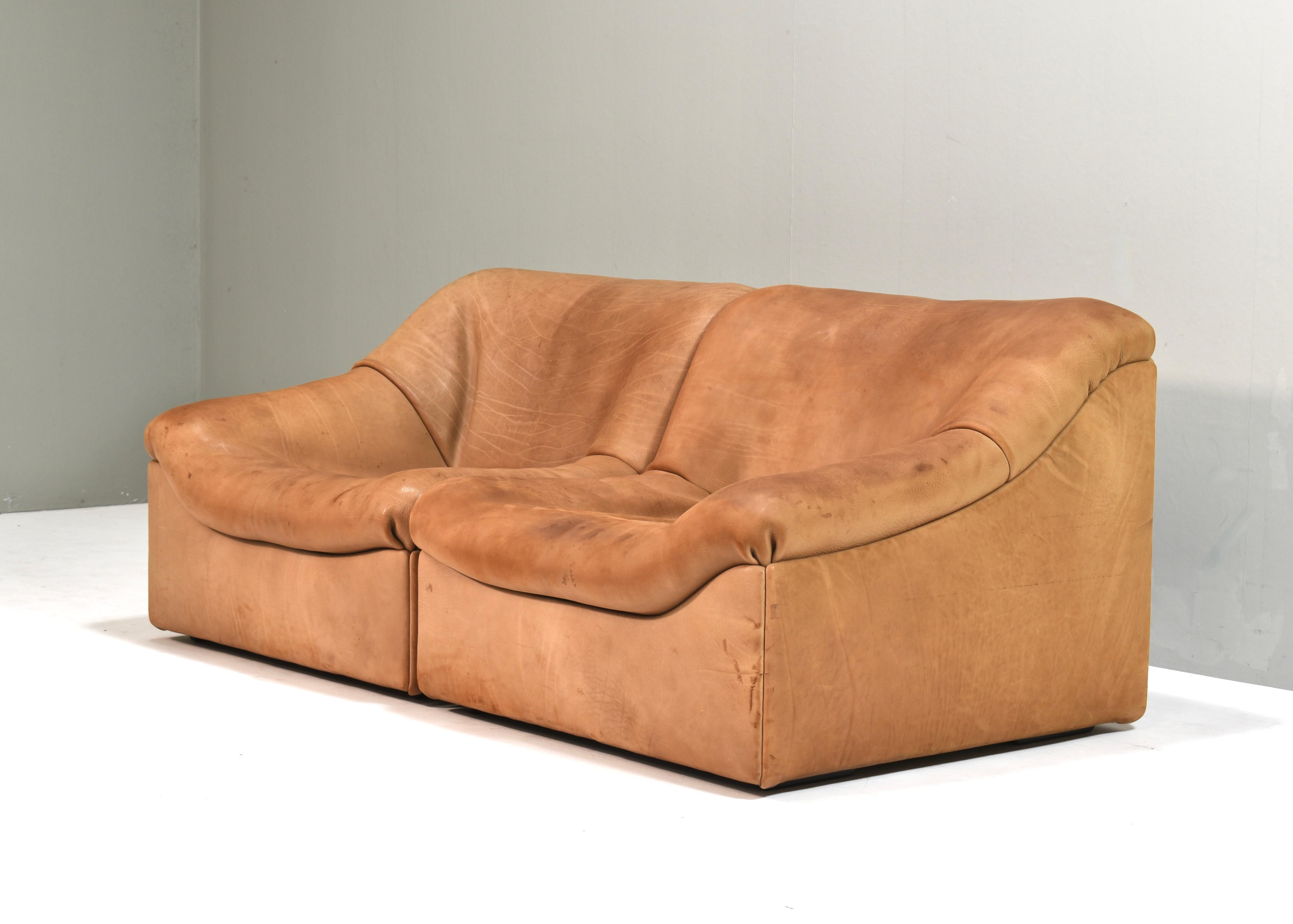 Canapé sectionnel en cuir de buffle cognac De Sede DS46, Suisse - 1976 Bon état - En vente à Pijnacker, Zuid-Holland
