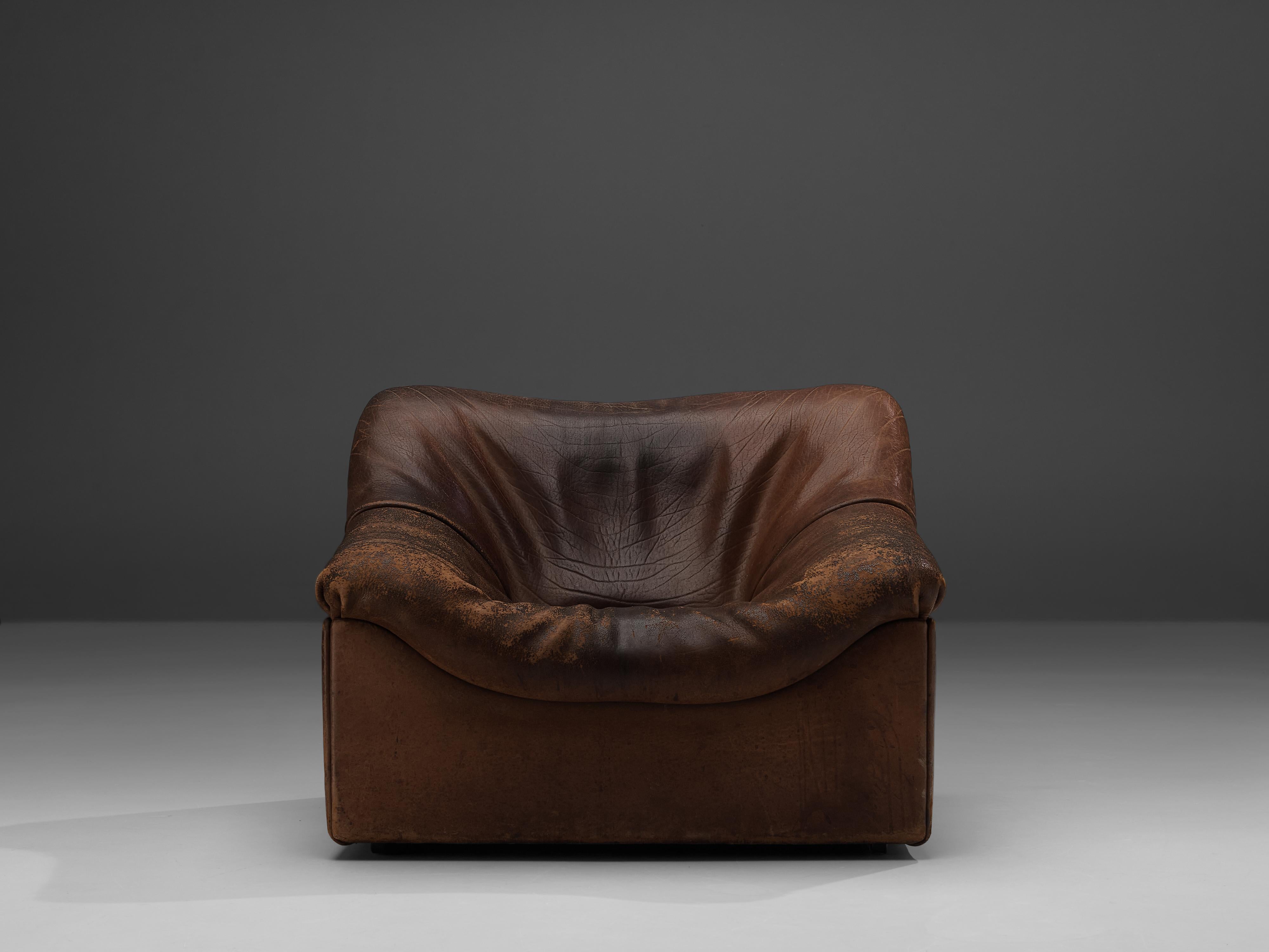 Swiss De Sede DS46 Lounge Chair in Brown Leather