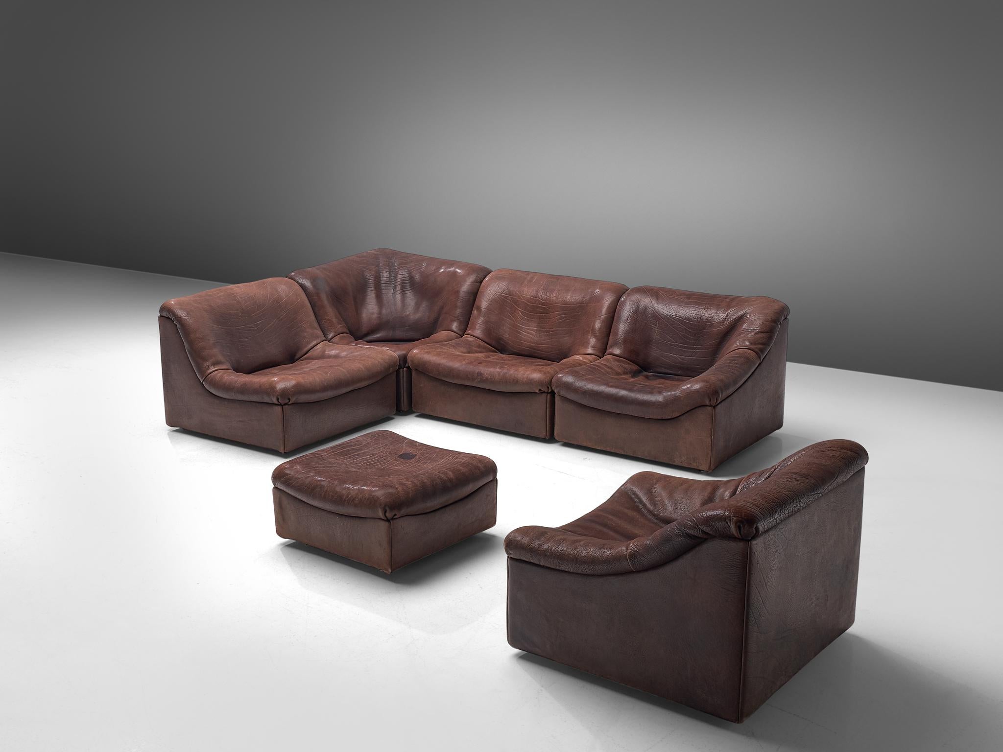 De Sede DS46 Modular Sofa in Brown Leather (Moderne der Mitte des Jahrhunderts)