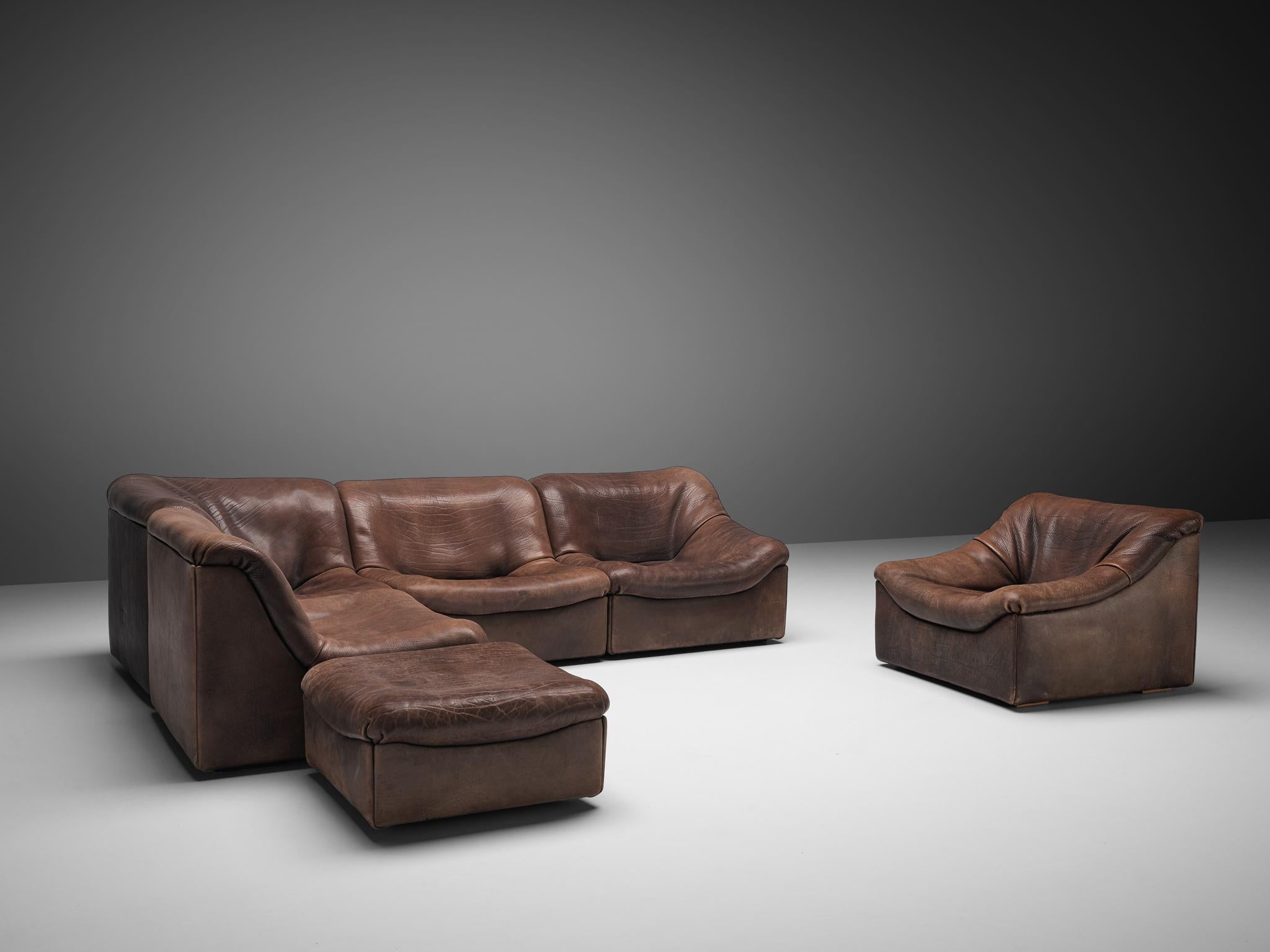Mid-Century Modern De Sede DS46 Modular Sofa in Brown Leather