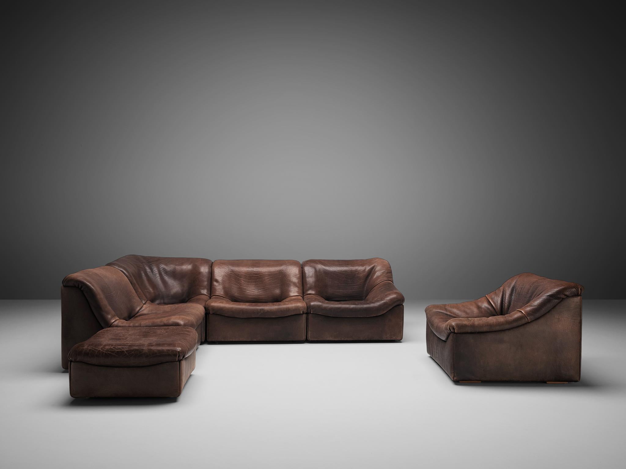 Swiss De Sede DS46 Modular Sofa in Brown Leather