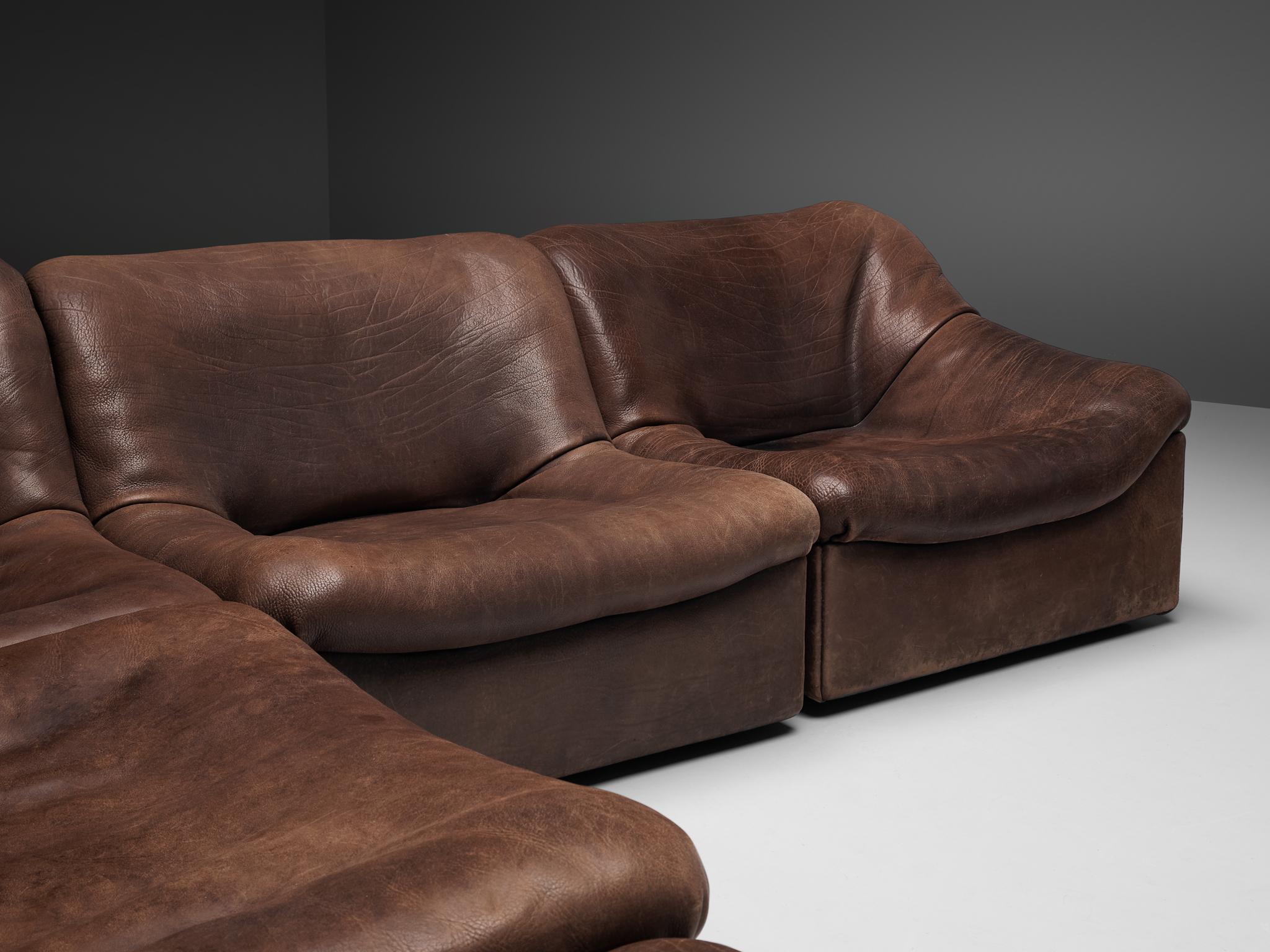 De Sede DS46 Modular Sofa in Brown Leather im Zustand „Gut“ in Waalwijk, NL