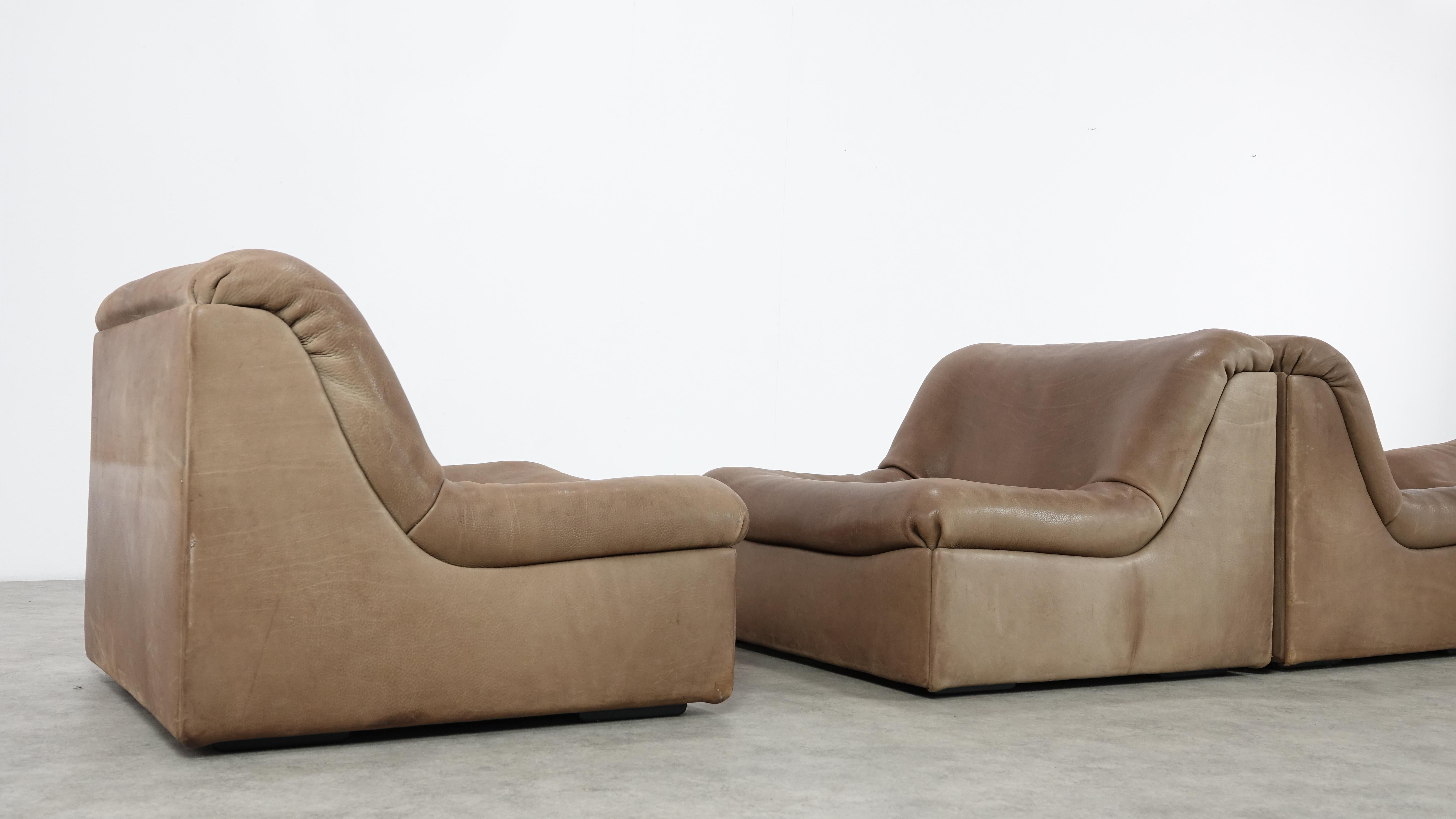 Swiss De Sede DS46 Sectional Sofa in Cognac Buffalo Leather