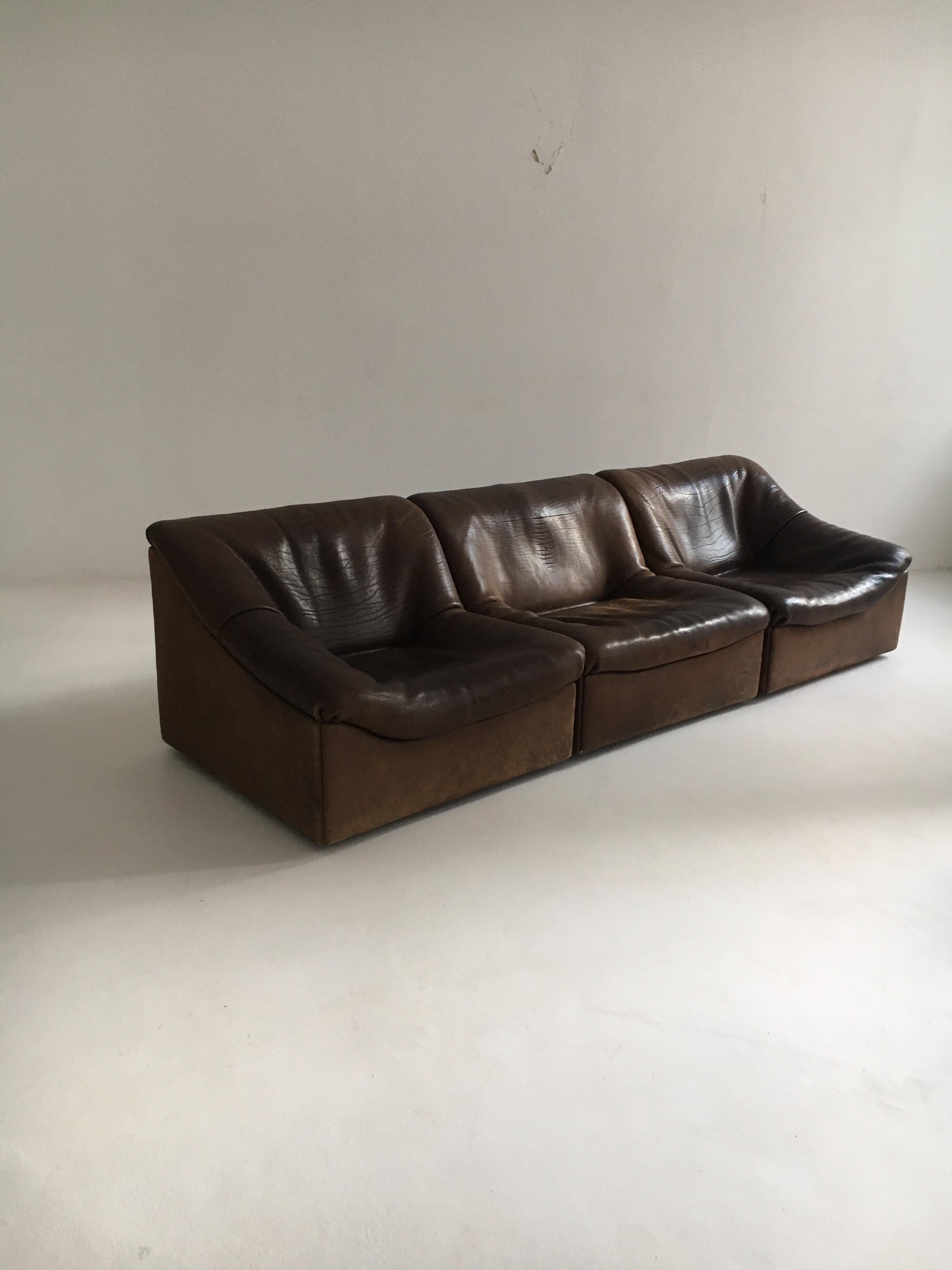 Late 20th Century De Sede DS46 Sectional Sofa in Cognac Buffalo Leather, Switzerland, 1970s