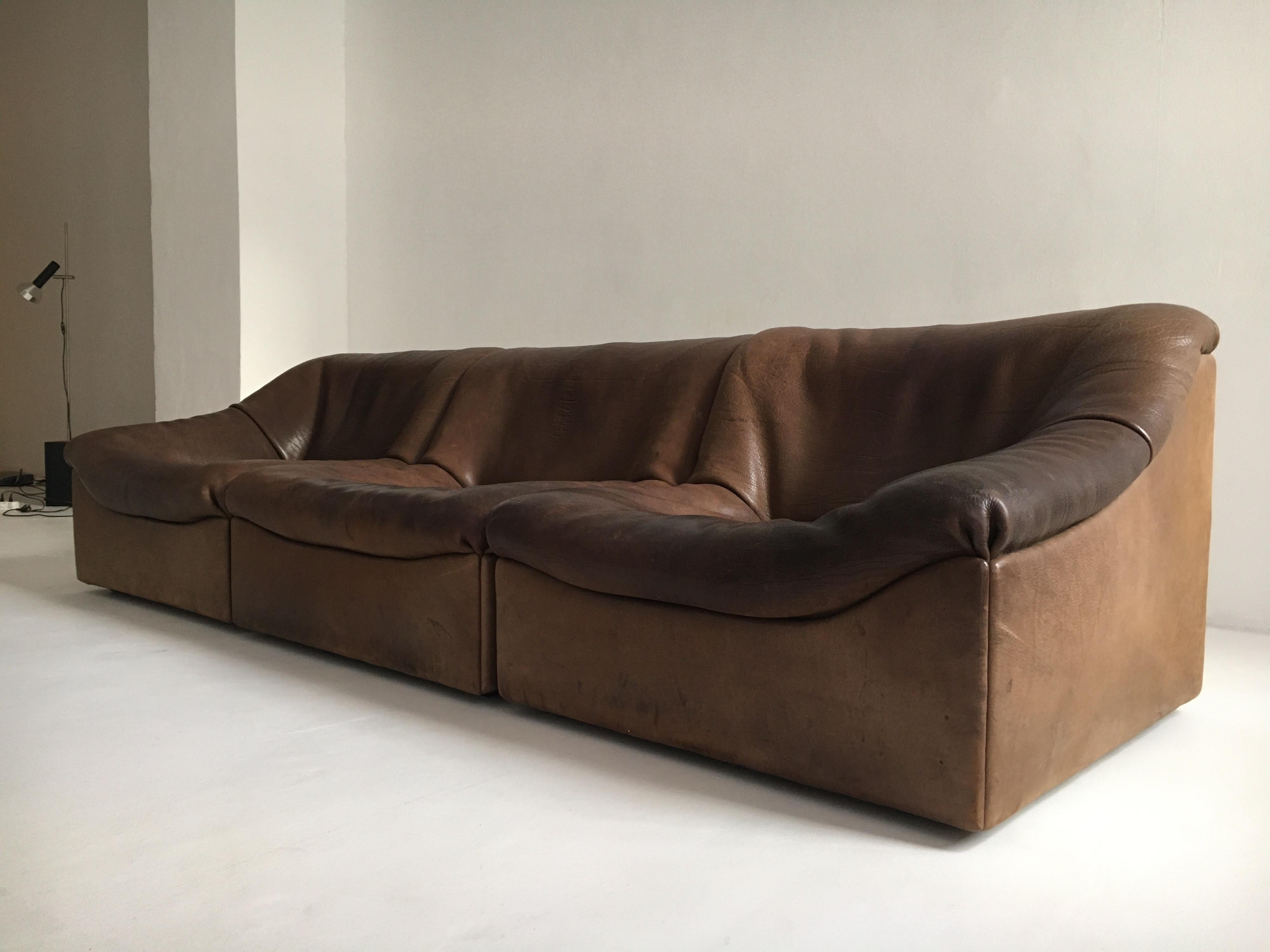 De Sede DS46 Sectional Sofa in Cognac Buffalo Leather, Switzerland, 1970s 1
