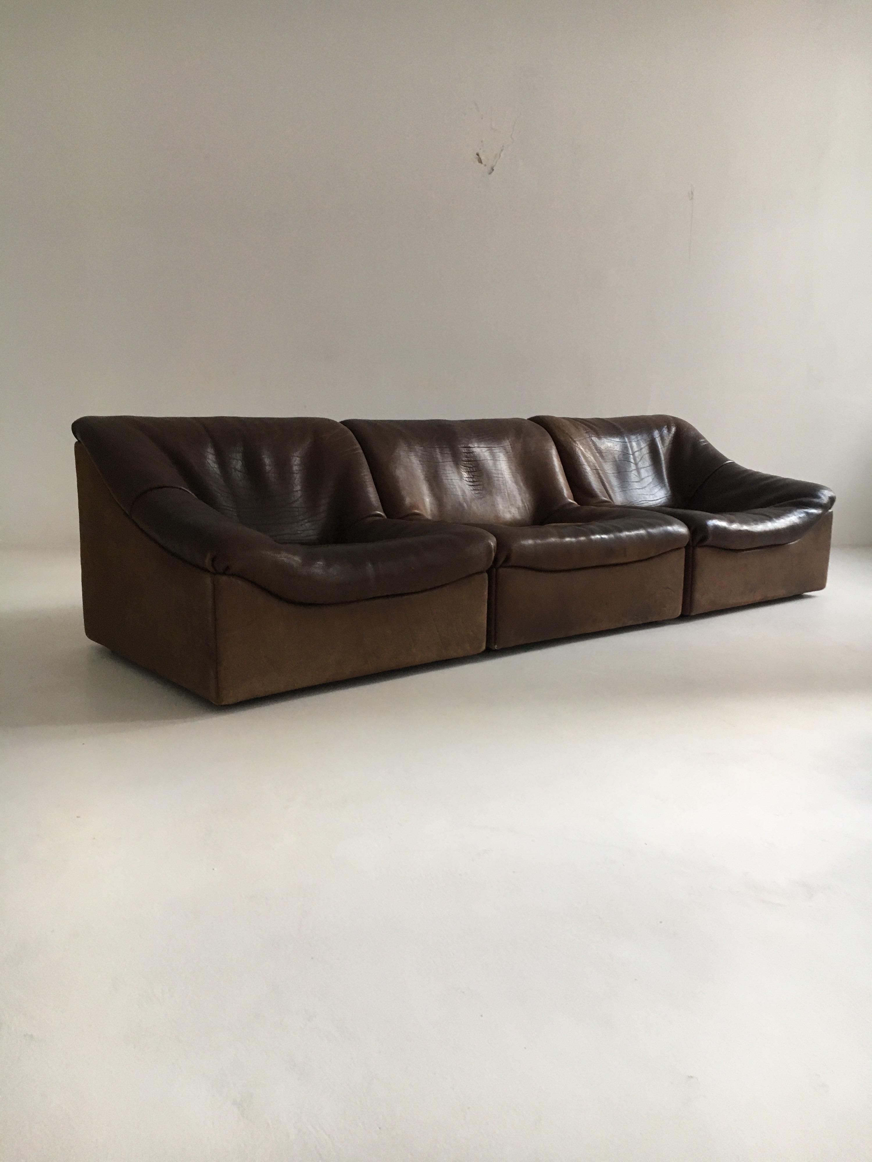 De Sede DS46 Sectional Sofa in Cognac Buffalo Leather, Switzerland, 1970s 2