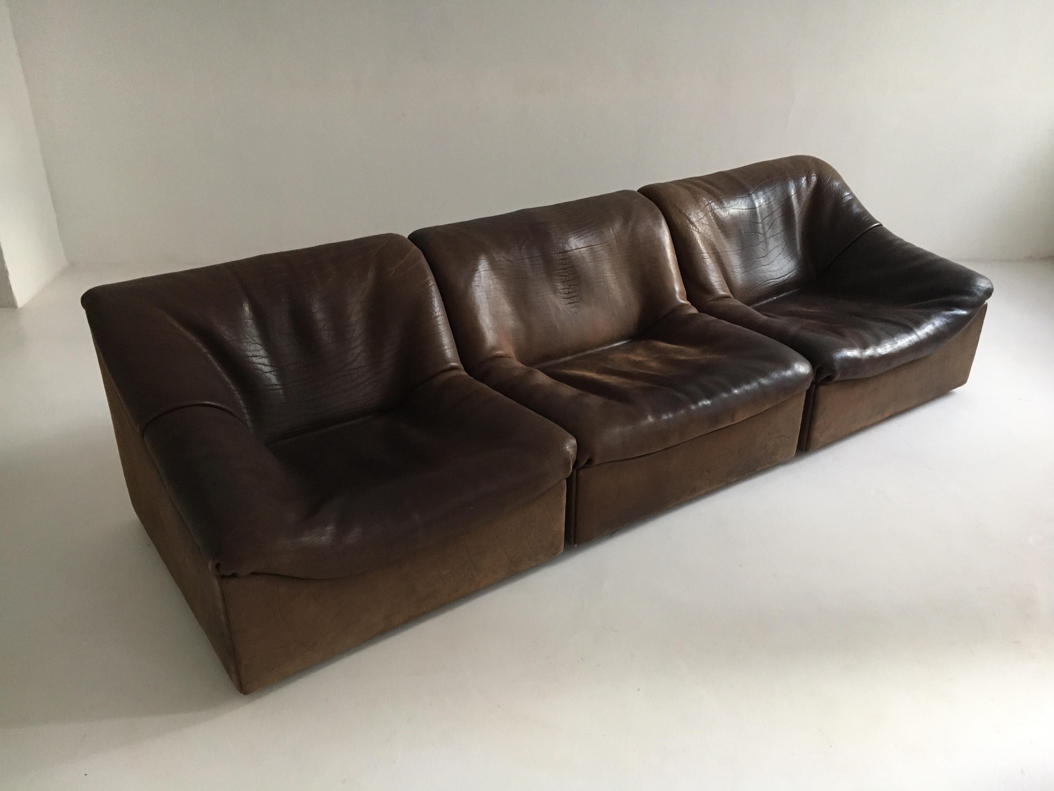 De Sede DS46 Sectional Sofa in Cognac Buffalo Leather, Switzerland, 1970s 3