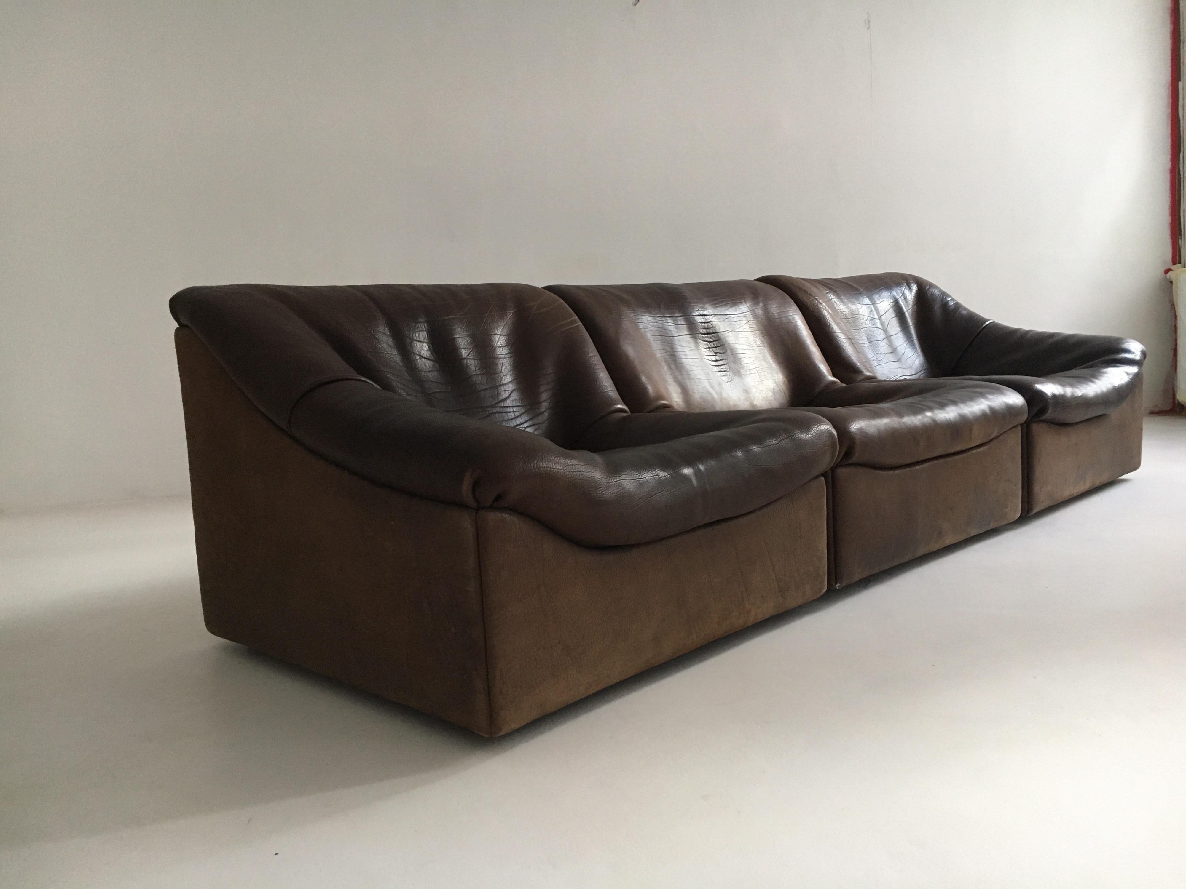 De Sede DS46 Sectional Sofa in Cognac Buffalo Leather, Switzerland, 1970s 4