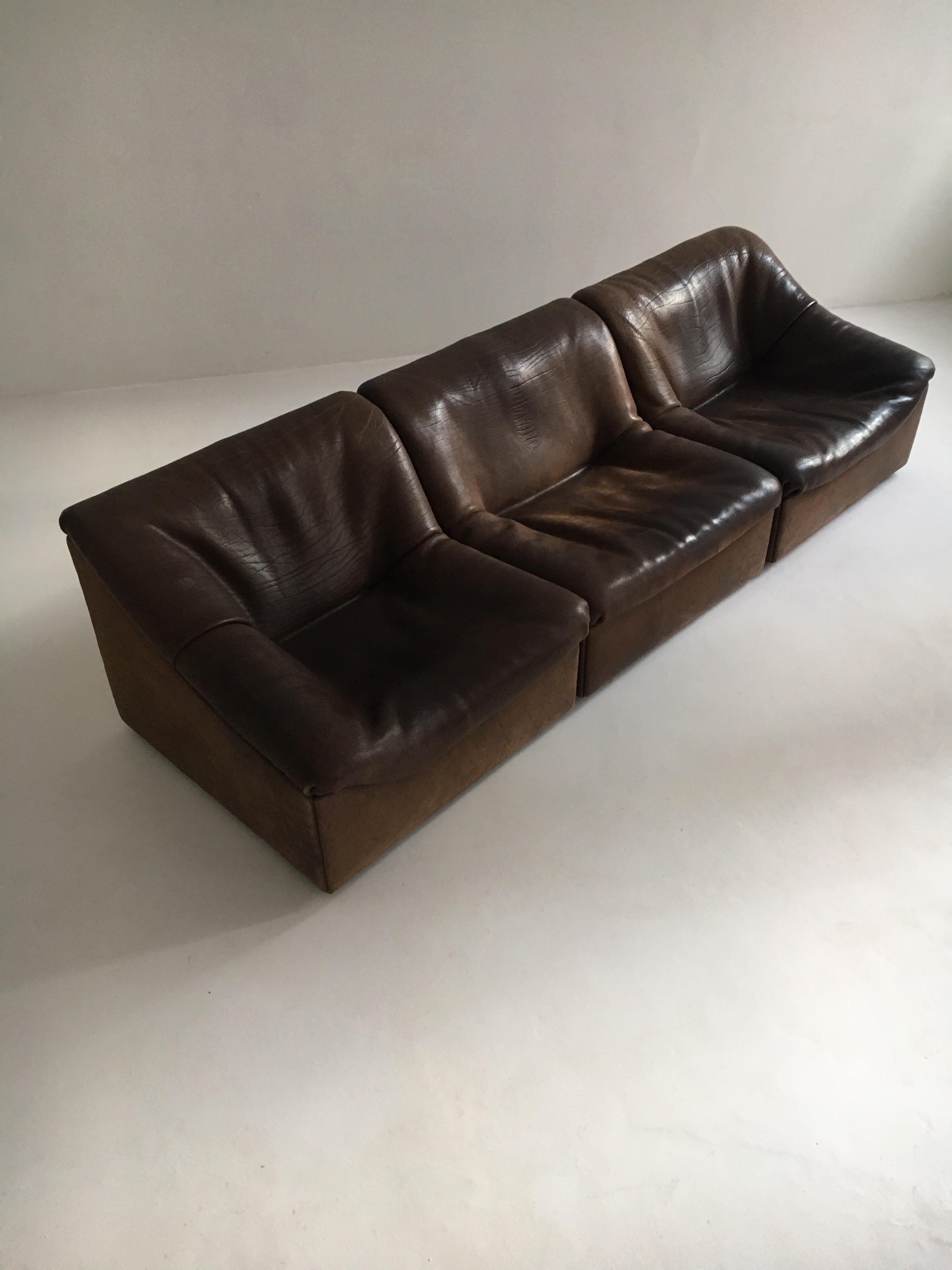De Sede DS46 Sectional Sofa in Cognac Buffalo Leather, Switzerland, 1970s 5