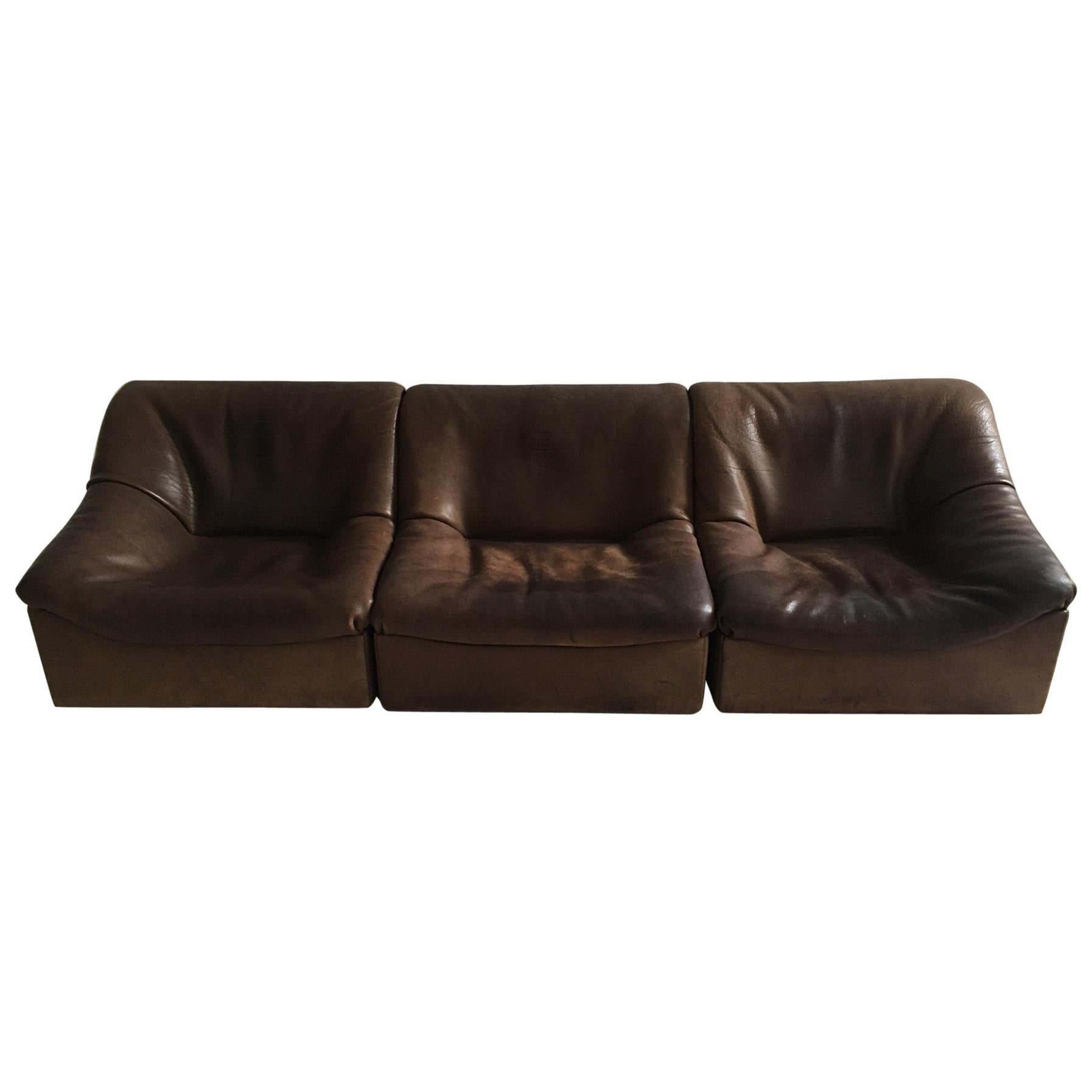 De Sede DS46 Sectional Sofa in Cognac Buffalo Leather, Switzerland, 1970s