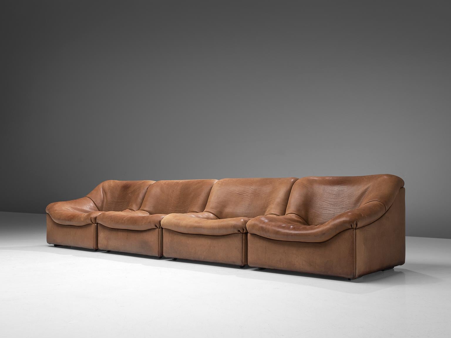 cognac leather sectional