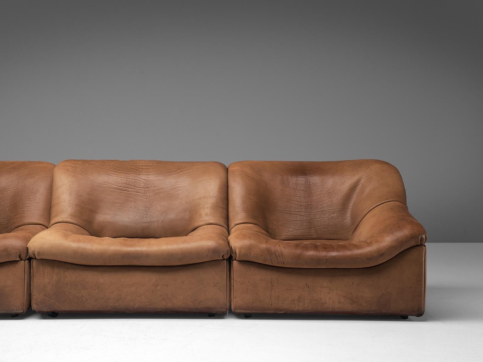 Mid-Century Modern De Sede DS46 Sectional Sofa with Ottoman in Cognac Buffalo Leather