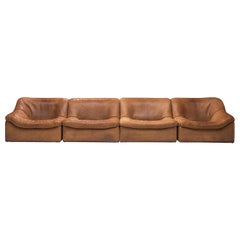De Sede DS46 Sectional Sofa with Ottoman in Cognac Buffalo Leather